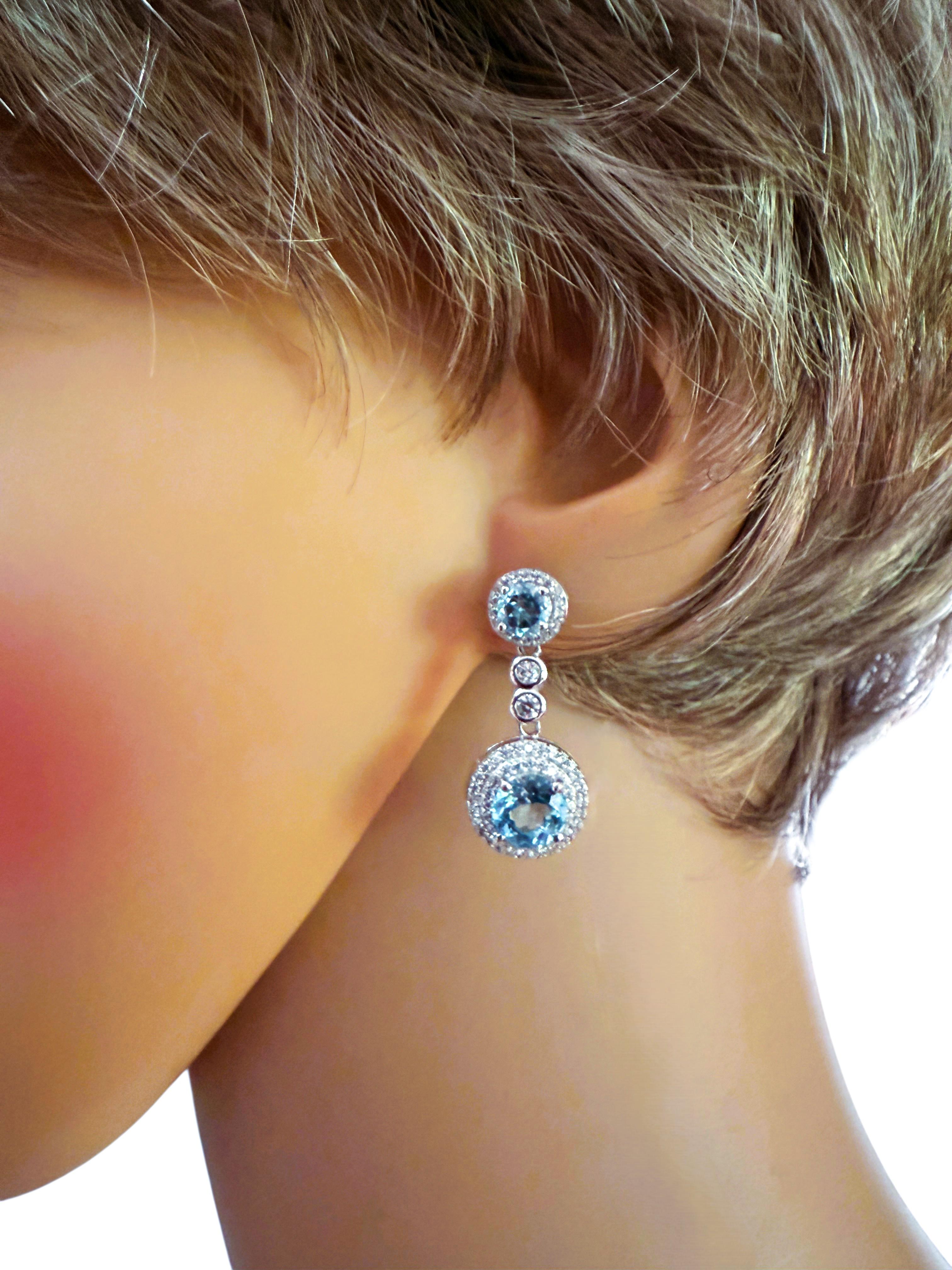 Neu 3,48 Karat Meer Aquamarin & Diamantschliff Weiß Topas Sterling Ohrringe im Zustand „Neu“ im Angebot in Eagan, MN