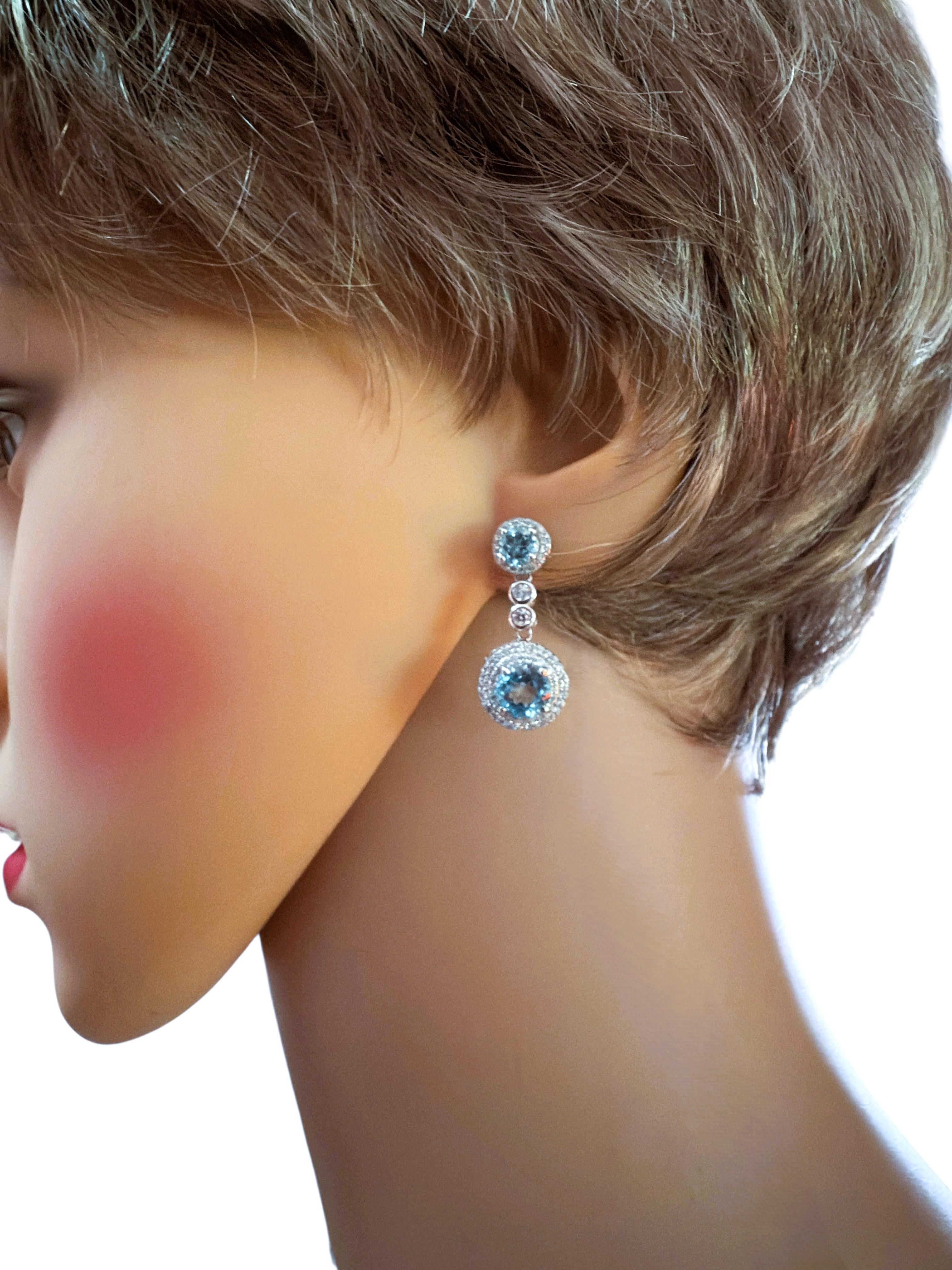 Neu 3,48 Karat Meer Aquamarin & Diamantschliff Weiß Topas Sterling Ohrringe Damen im Angebot