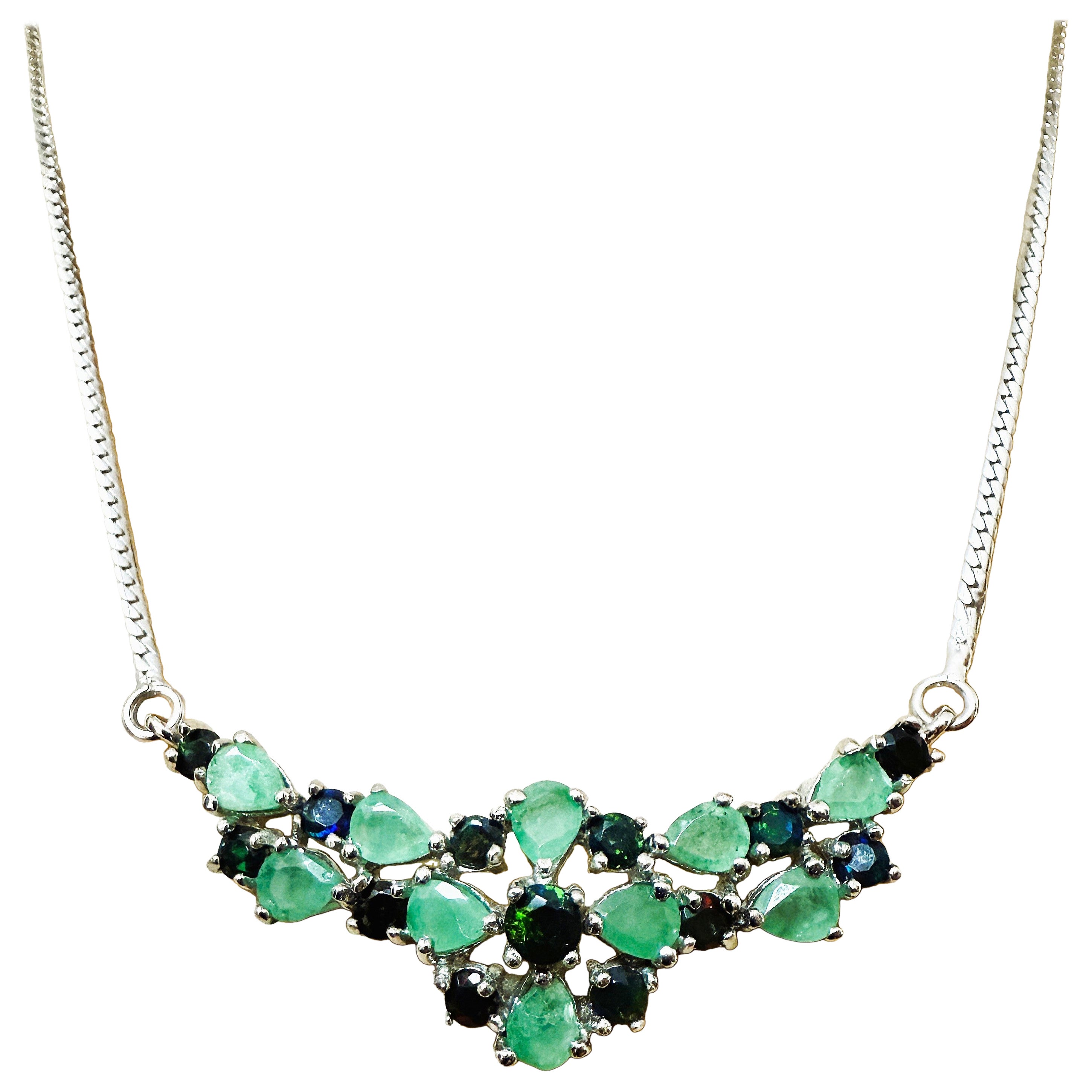 Neu 3,5 Karat Smaragd & 1,57 Karat Schwarz OpaL Sterling Silber Halskette 18,5"