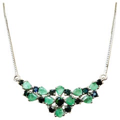 New 3.5 Carat Emerald & 1.57 Carat Black OpaL Sterling Silver Necklace 18.5"