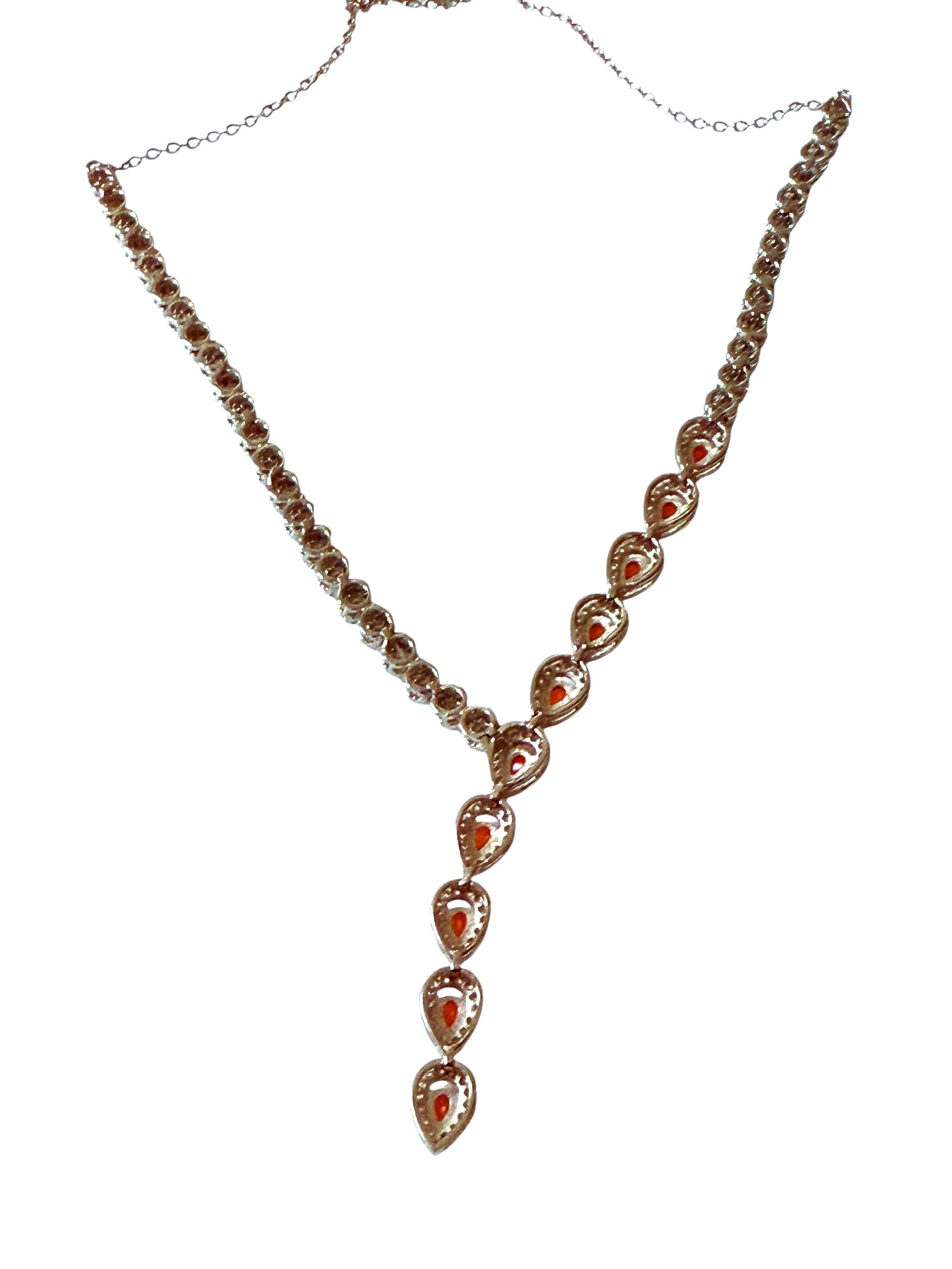 Nuevo 3,5 quilates de ópalo naranja y corte de diamante 14k W Oro PL zafiro Sterling Collar 4