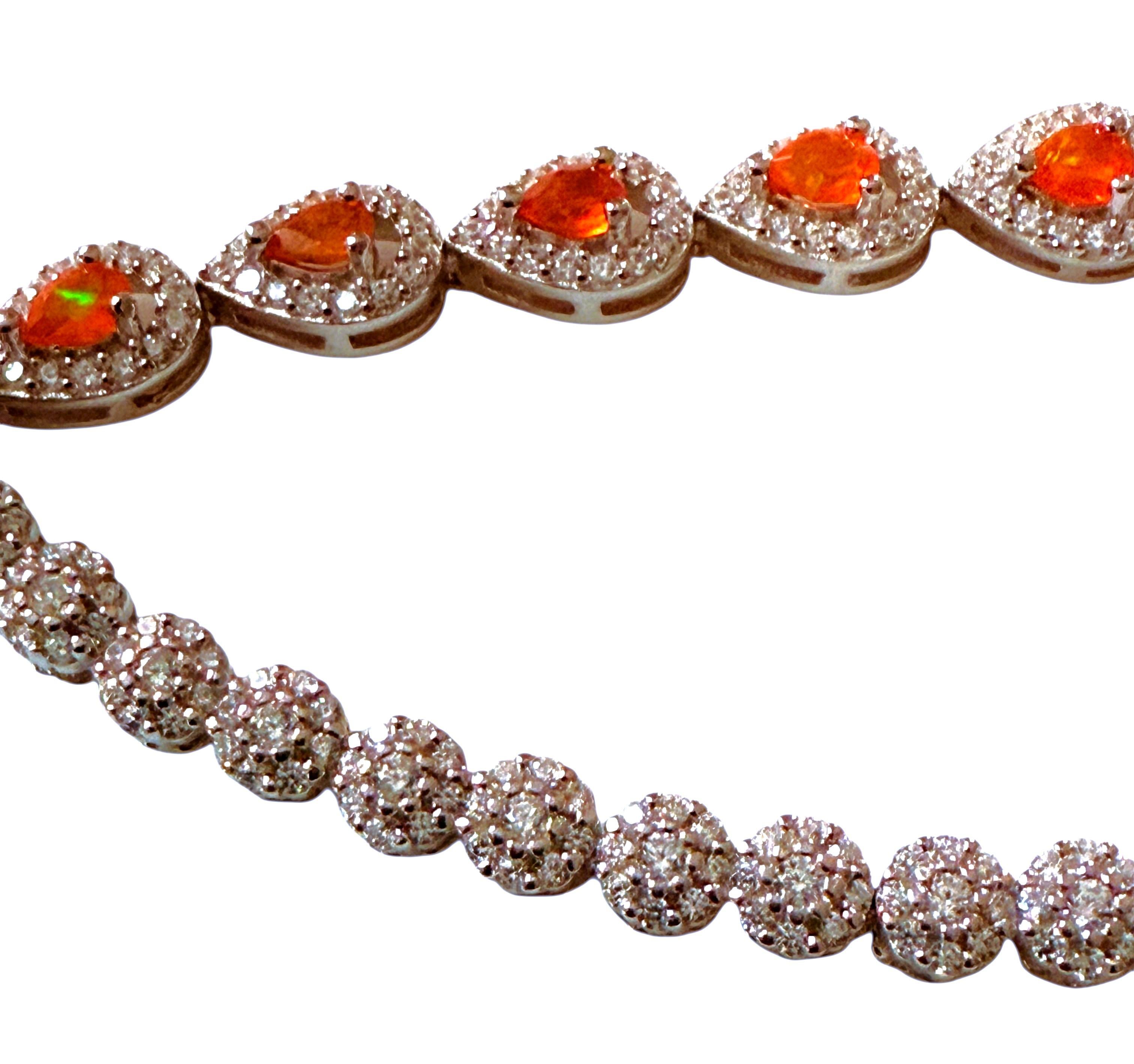 Nuevo 3,5 quilates de ópalo naranja y corte de diamante 14k W Oro PL zafiro Sterling Collar 5