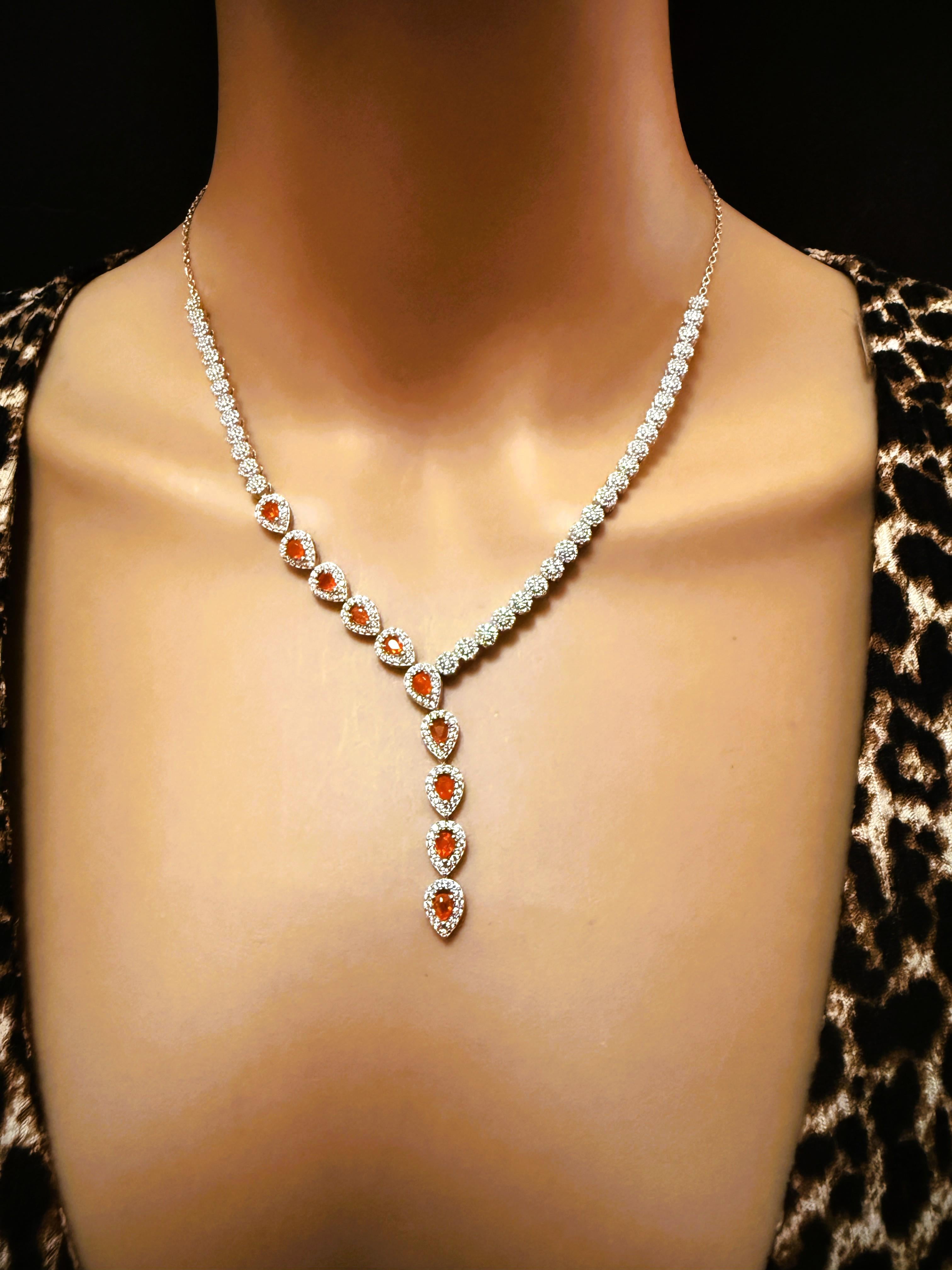 Nuevo 3,5 quilates de ópalo naranja y corte de diamante 14k W Oro PL zafiro Sterling Collar Art Decó