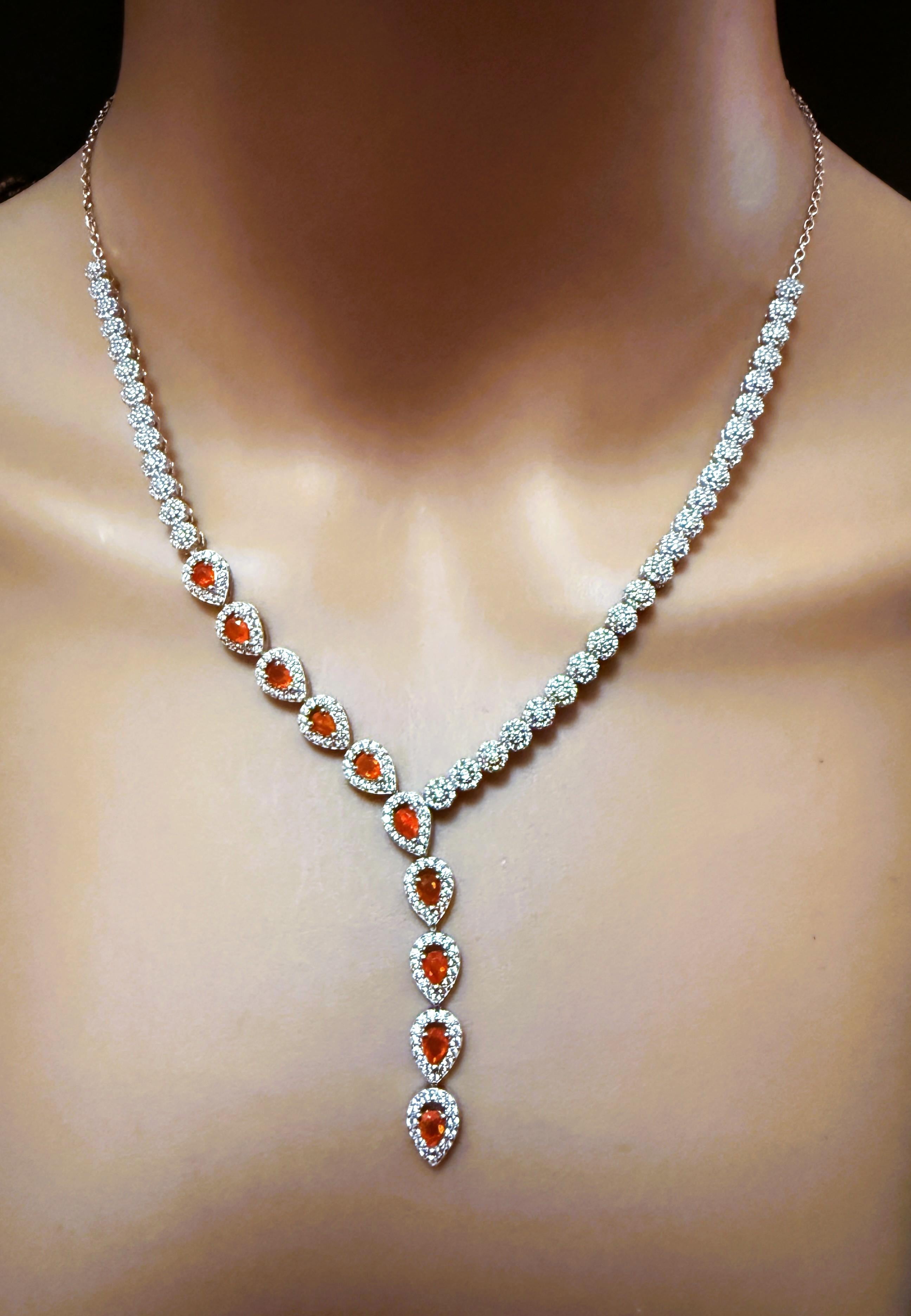 Nuevo 3,5 quilates de ópalo naranja y corte de diamante 14k W Oro PL zafiro Sterling Collar Corte oval