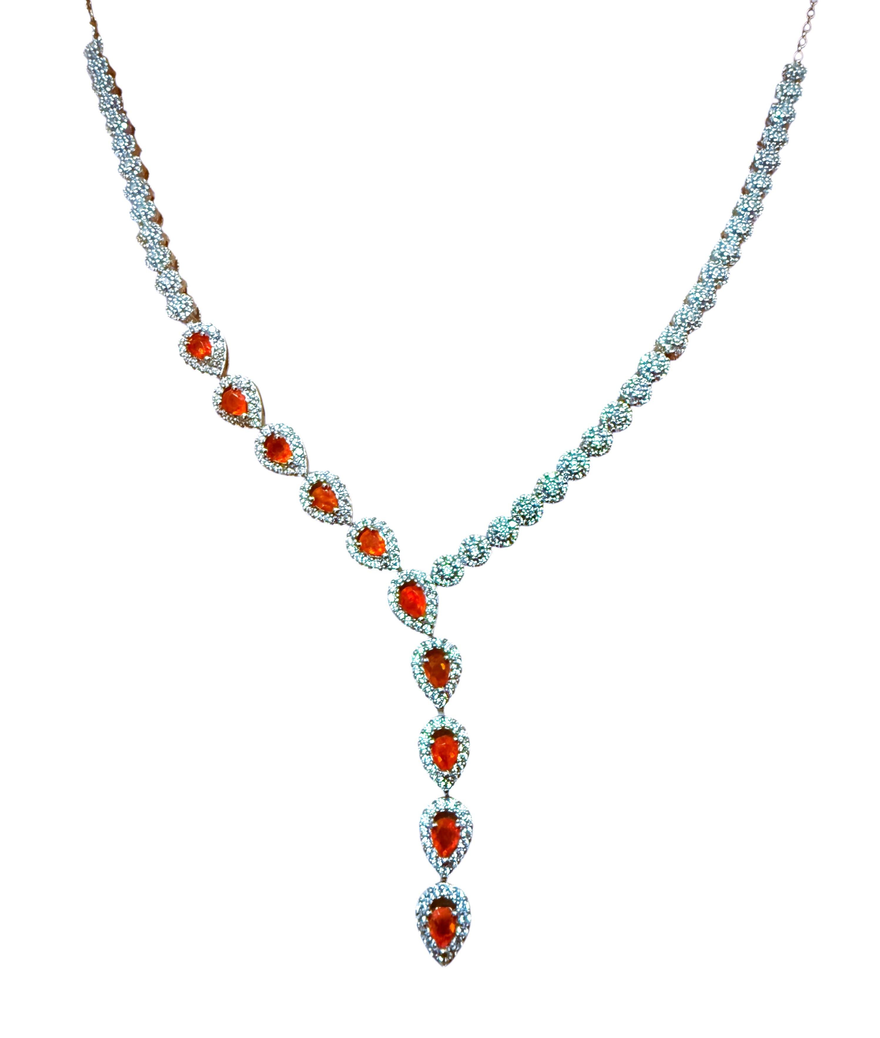 Nuevo 3,5 quilates de ópalo naranja y corte de diamante 14k W Oro PL zafiro Sterling Collar en Excelente Estado en Eagan, MN