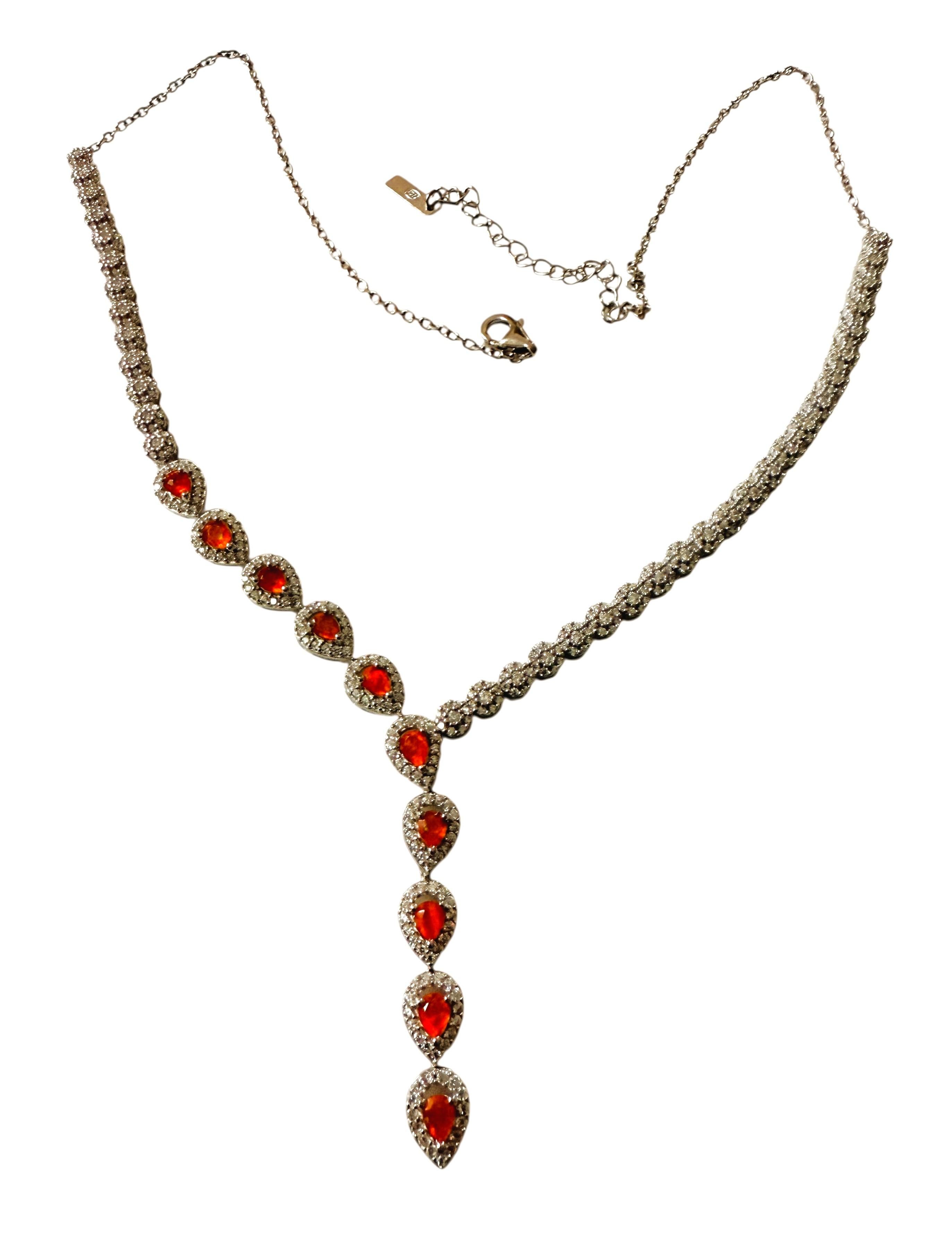 Nuevo 3,5 quilates de ópalo naranja y corte de diamante 14k W Oro PL zafiro Sterling Collar 1
