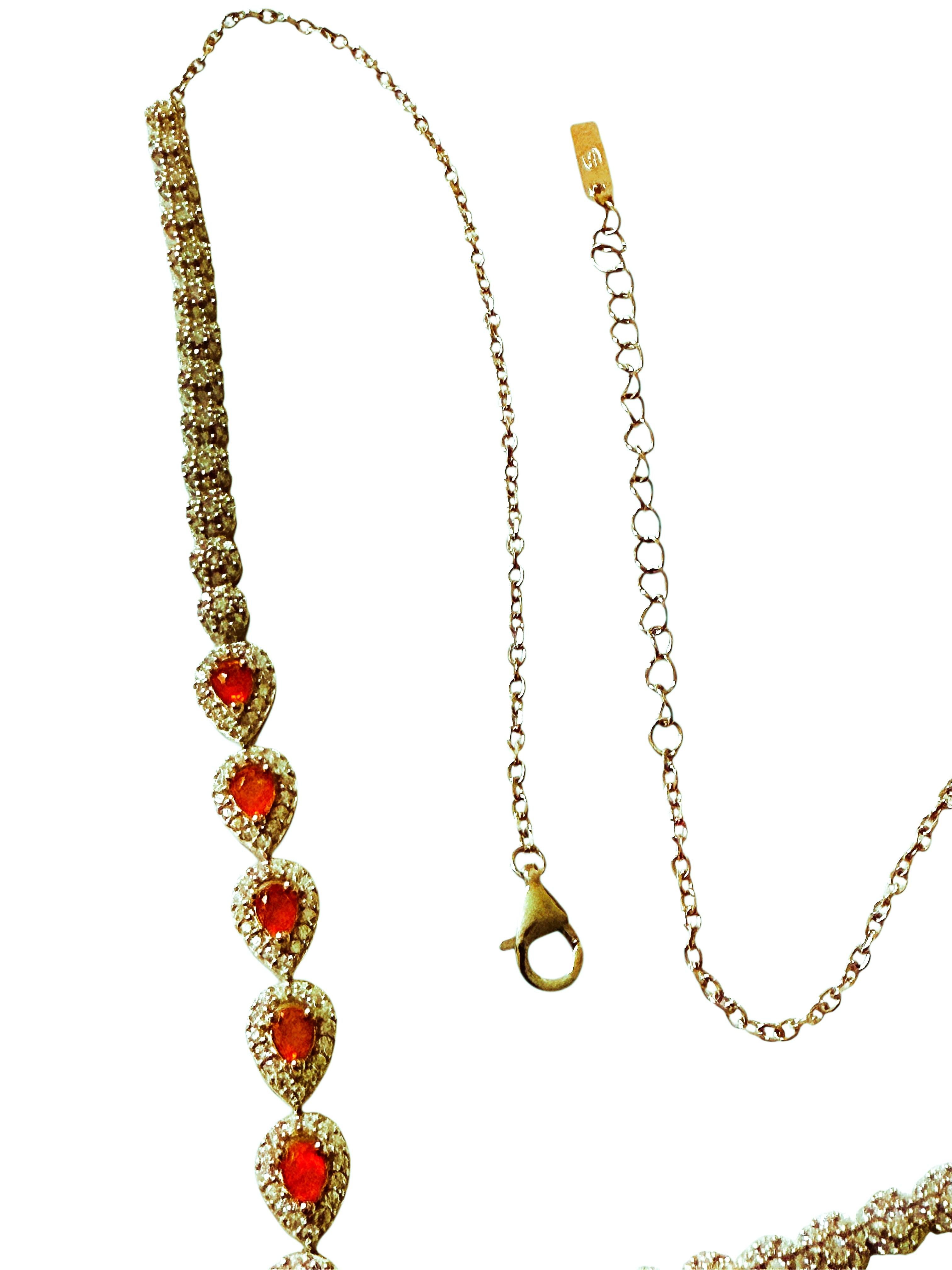 Nuevo 3,5 quilates de ópalo naranja y corte de diamante 14k W Oro PL zafiro Sterling Collar 3