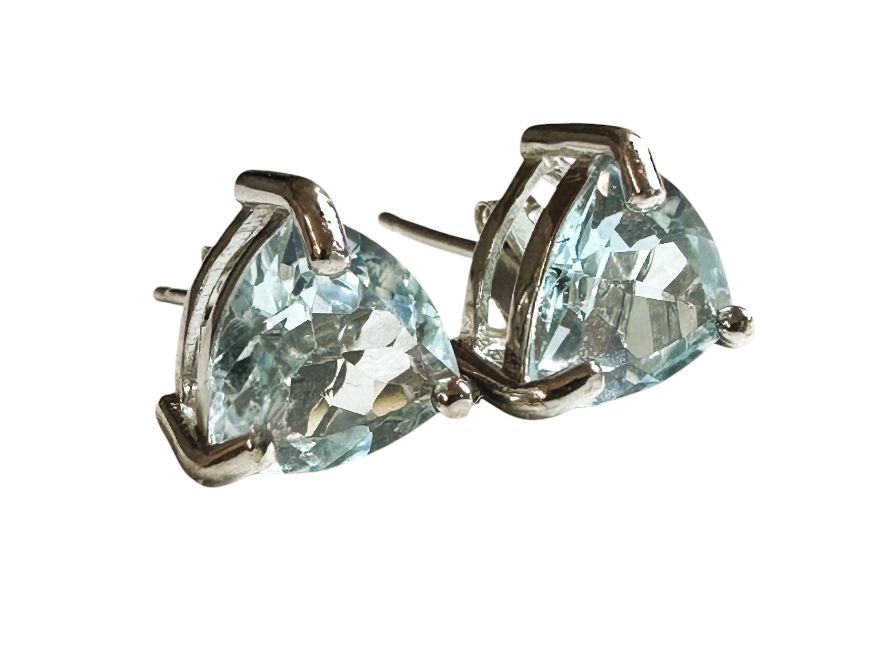 Women's New 3.5 Carat Trillion Cut Blue Sapphire 925 Sterling Silver Earrings
