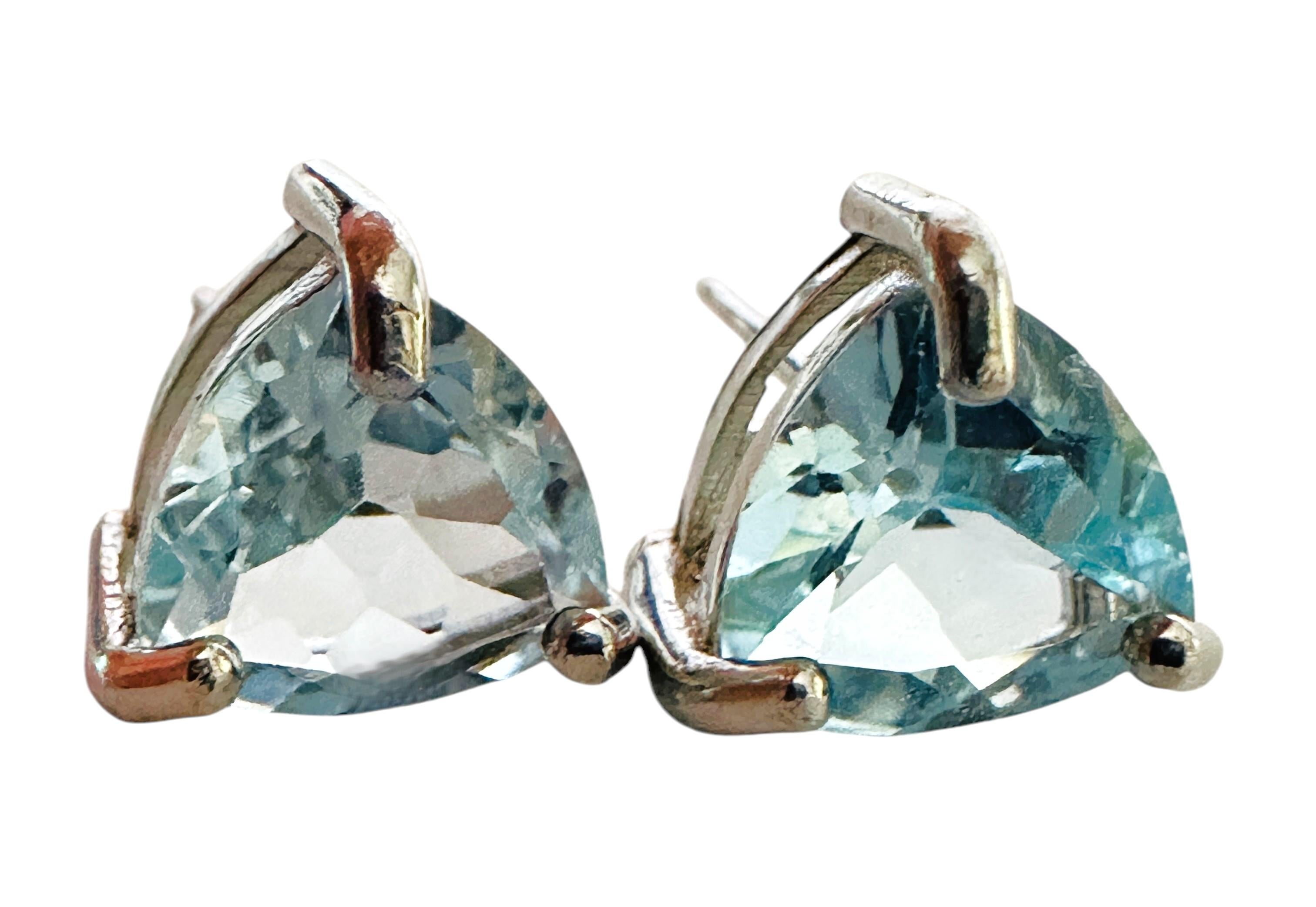 New 3.5 Carat Trillion Cut Blue Sapphire 925 Sterling Silver Earrings 1