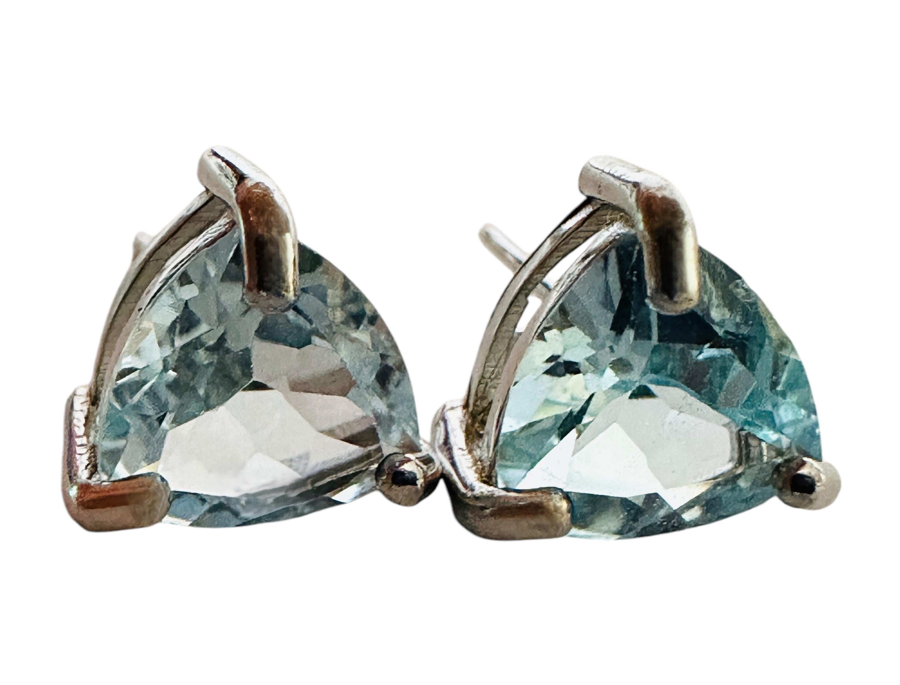 New 3.5 Carat Trillion Cut Blue Sapphire 925 Sterling Silver Earrings 3