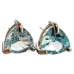 New 3.5 Carat Trillion Cut Blue Sapphire 925 Sterling Silver Earrings