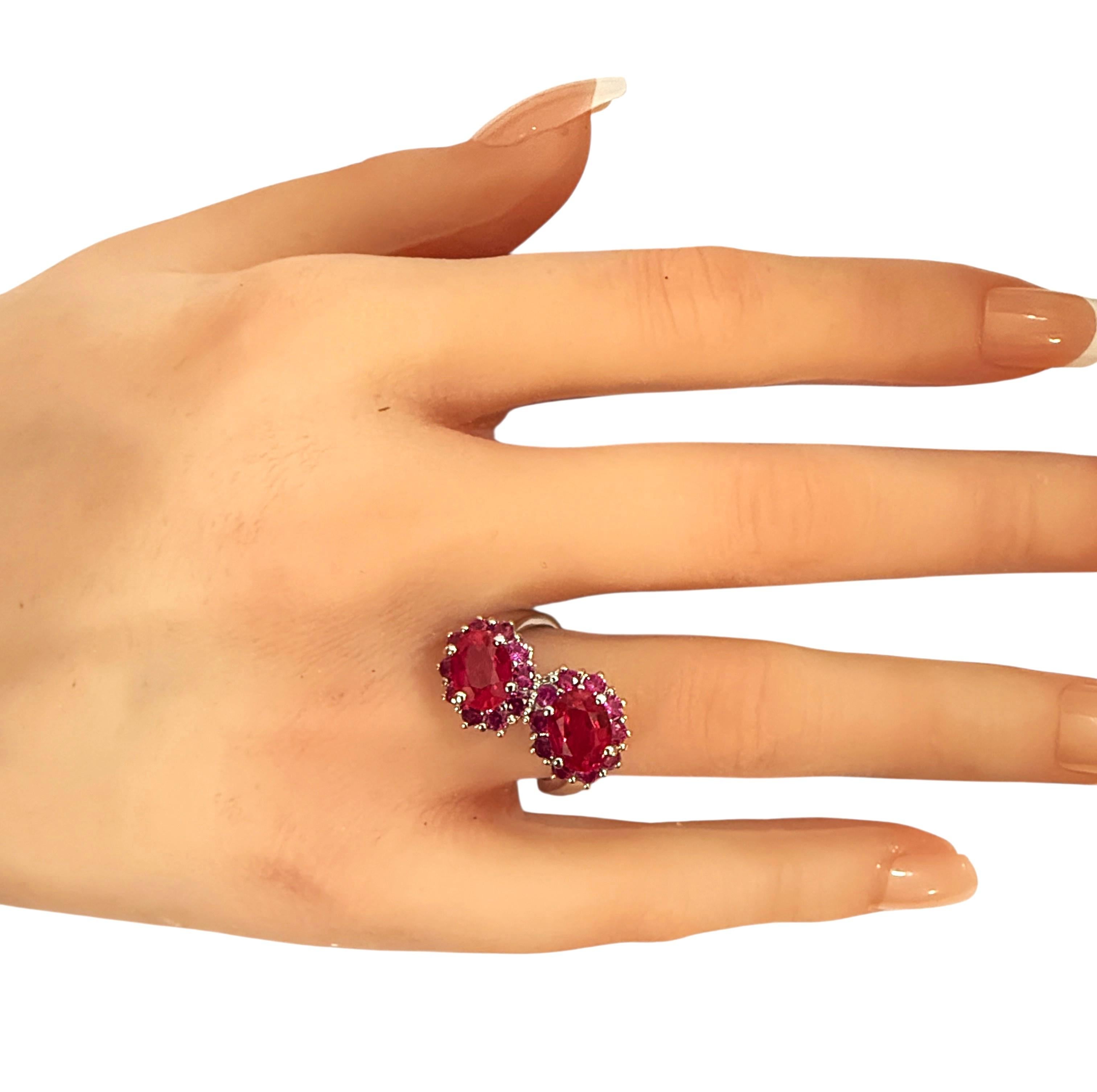 Nuovo anello in sterling con zaffiro rosso da 3,50 carati e zaffiro tagliato a diamante, misura 6,25 in vendita 3