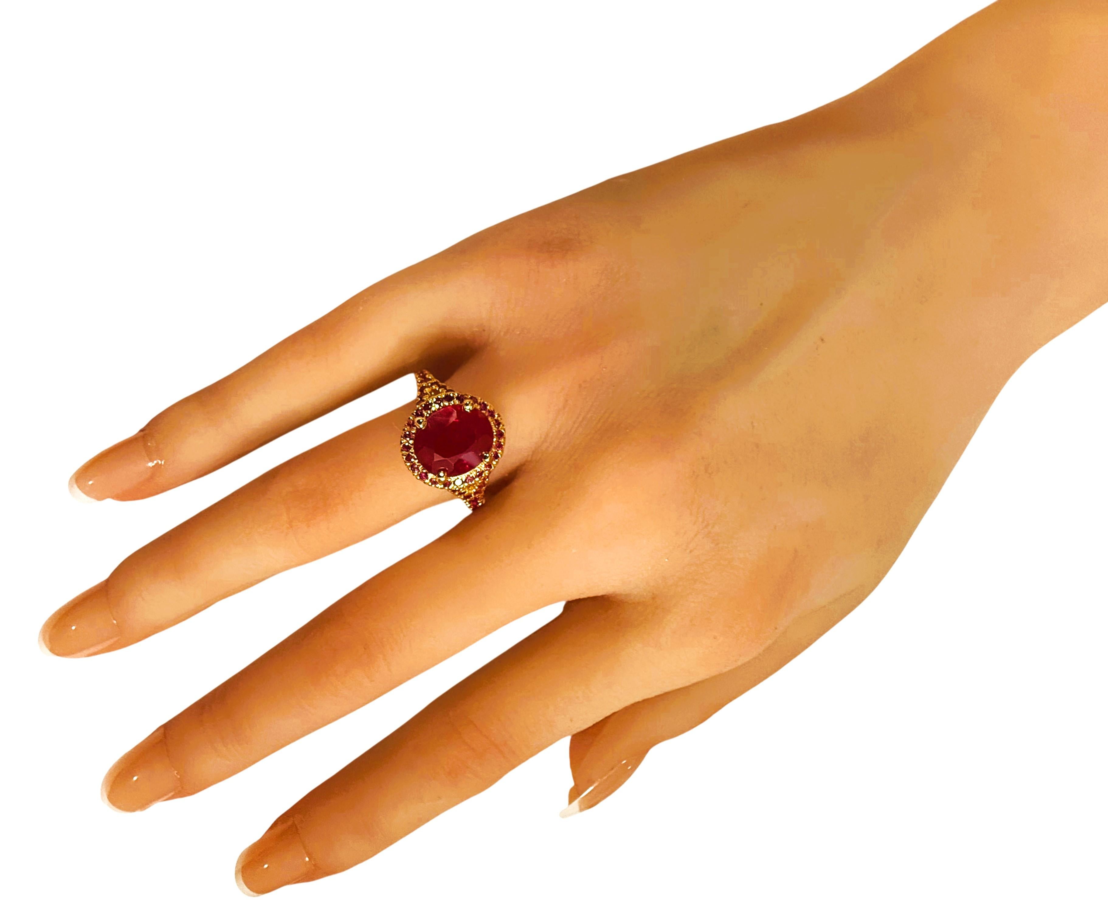 New 3.50 Carat Red Sapphire & Diamond Cut Sapphire Y Gold PLSterling Silver Ring en vente 1
