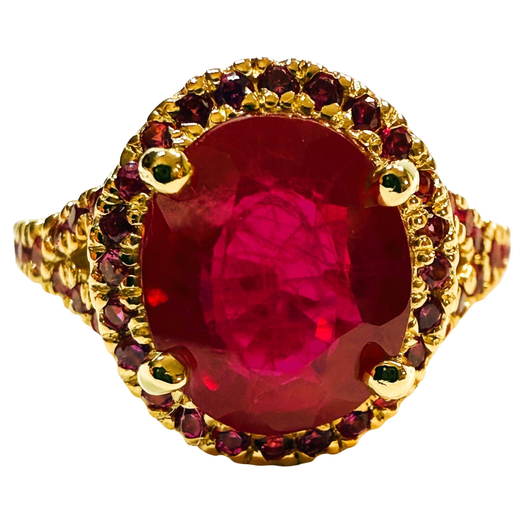 New 3.50 Carat Red Sapphire & Diamond Cut Sapphire Y Gold PLSterling Silver Ring