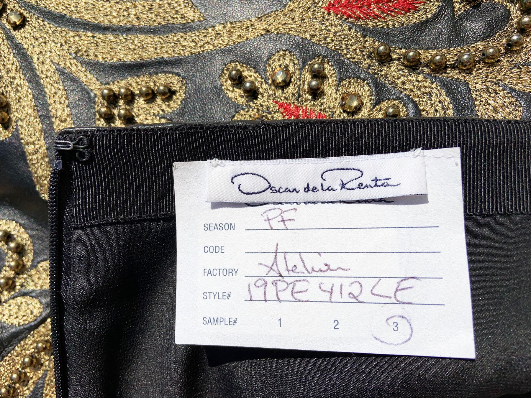New $3590 Oscar de la Renta Black Leather Embellished Mini Skirt  For Sale 8