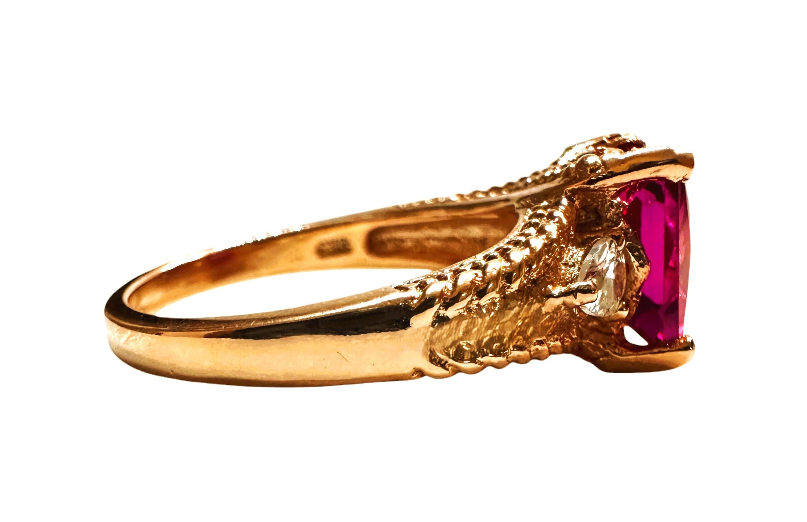 Nuevo Anillo de Zafiro Rosa de 3,6 Quilates y Zafiro Blanco talla Pera RGold PLSterling Art Decó