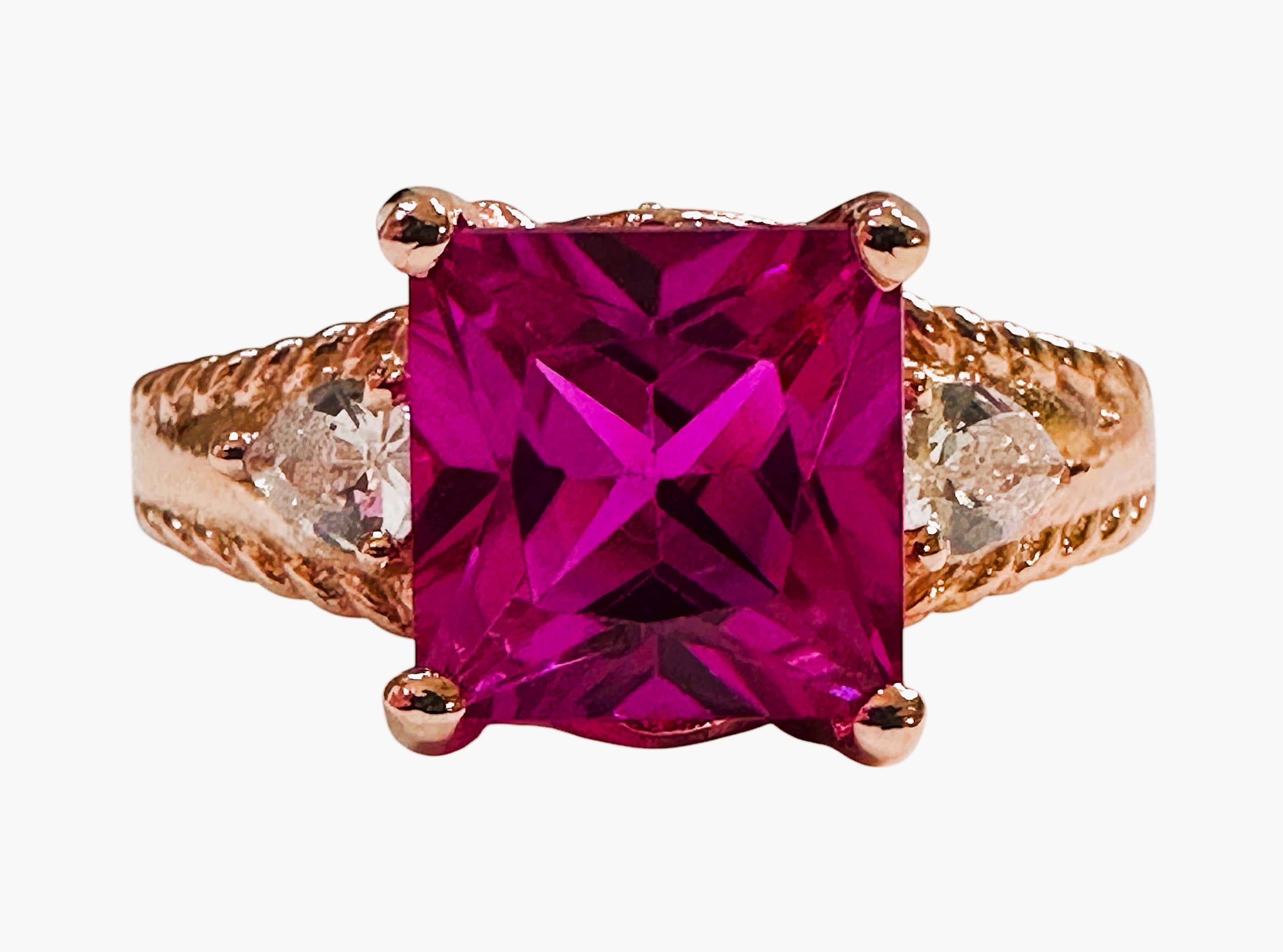Nuevo Anillo de Zafiro Rosa de 3,6 Quilates y Zafiro Blanco talla Pera RGold PLSterling en Nuevo Estado en Eagan, MN