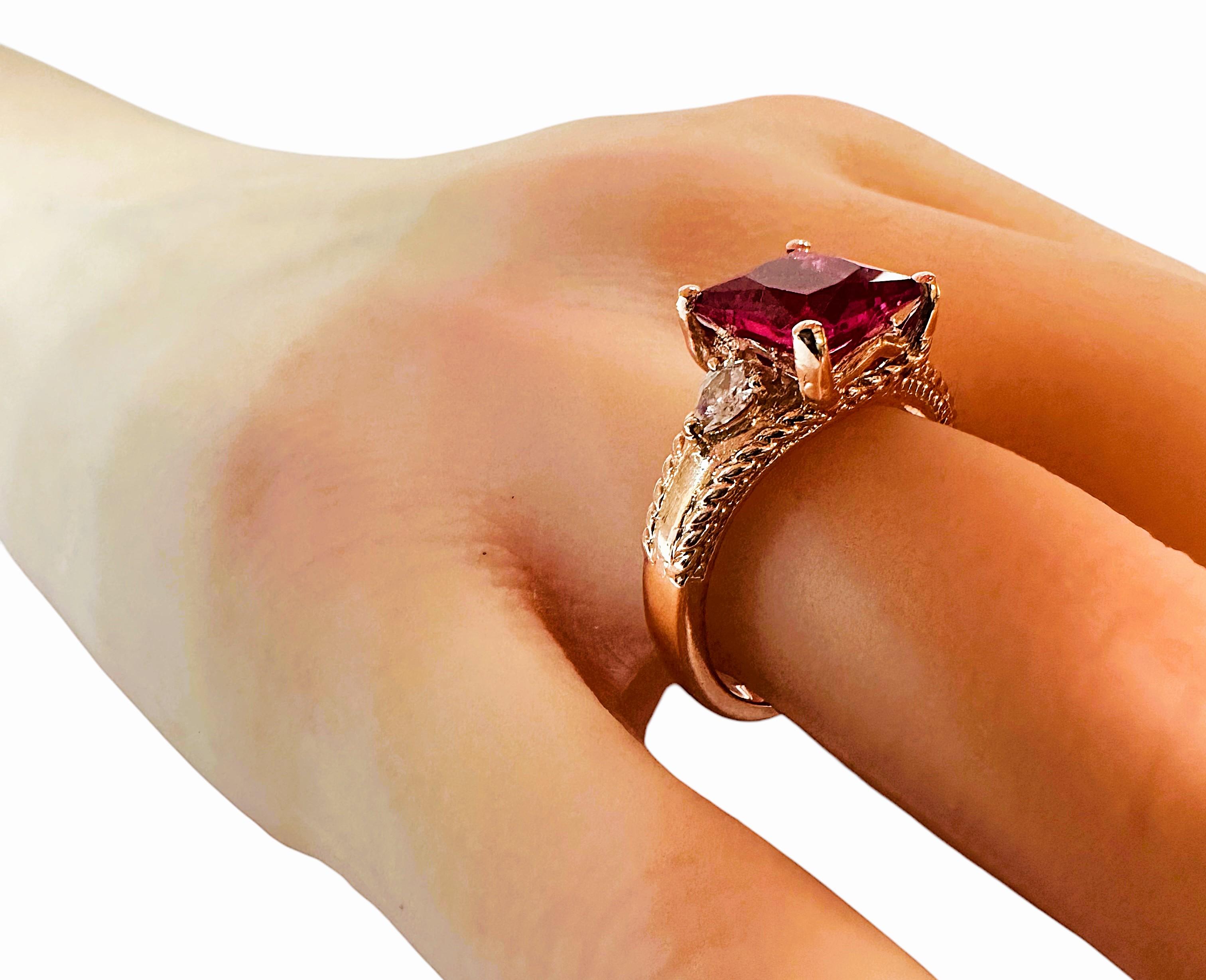 Nuevo Anillo de Zafiro Rosa de 3,6 Quilates y Zafiro Blanco talla Pera RGold PLSterling 1