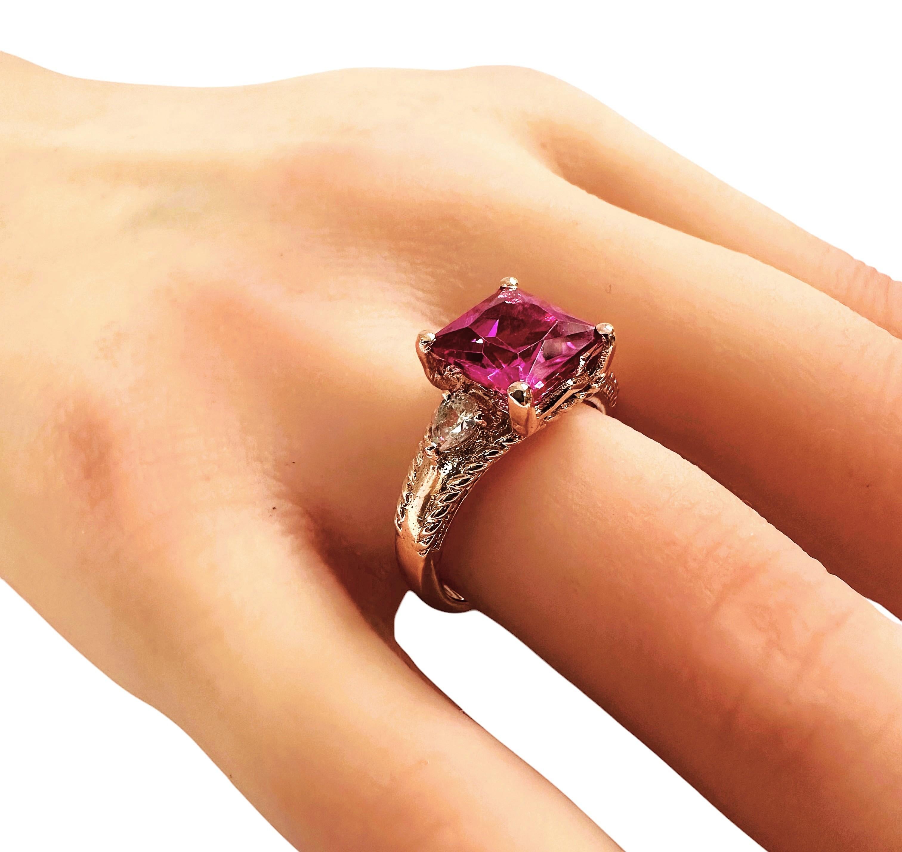 Nuevo Anillo de Zafiro Rosa de 3,6 Quilates y Zafiro Blanco talla Pera RGold PLSterling 2