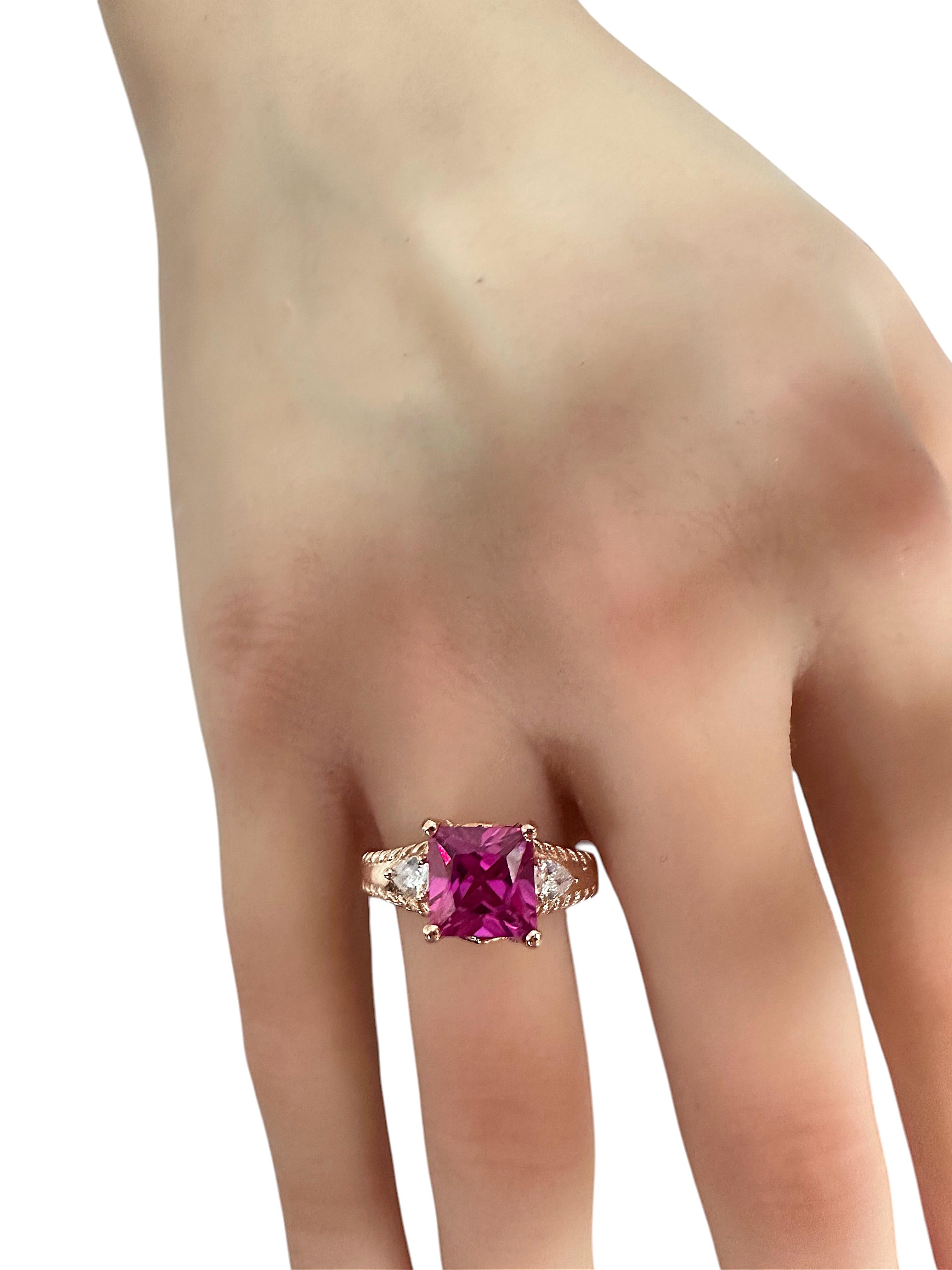 Nuevo Anillo de Zafiro Rosa de 3,6 Quilates y Zafiro Blanco talla Pera RGold PLSterling 3