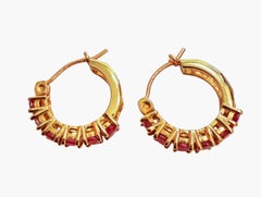 10k Yellow Gold .36 Carat Ruby Hoop Huggie Earrings