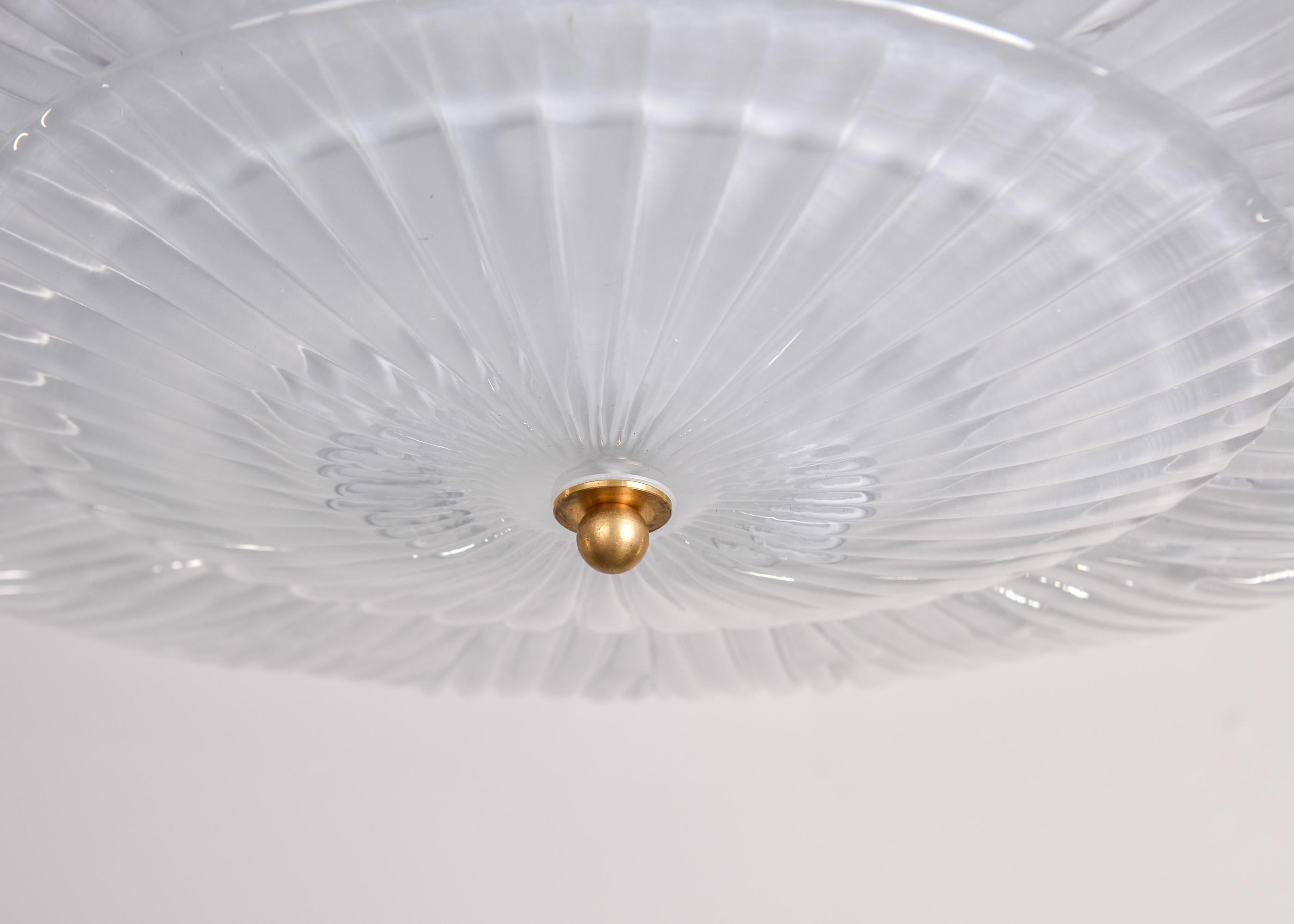 New 36 Diameter Italian Flush Mounting Fixture with Murano Glass Panels (nouveau) en vente 5