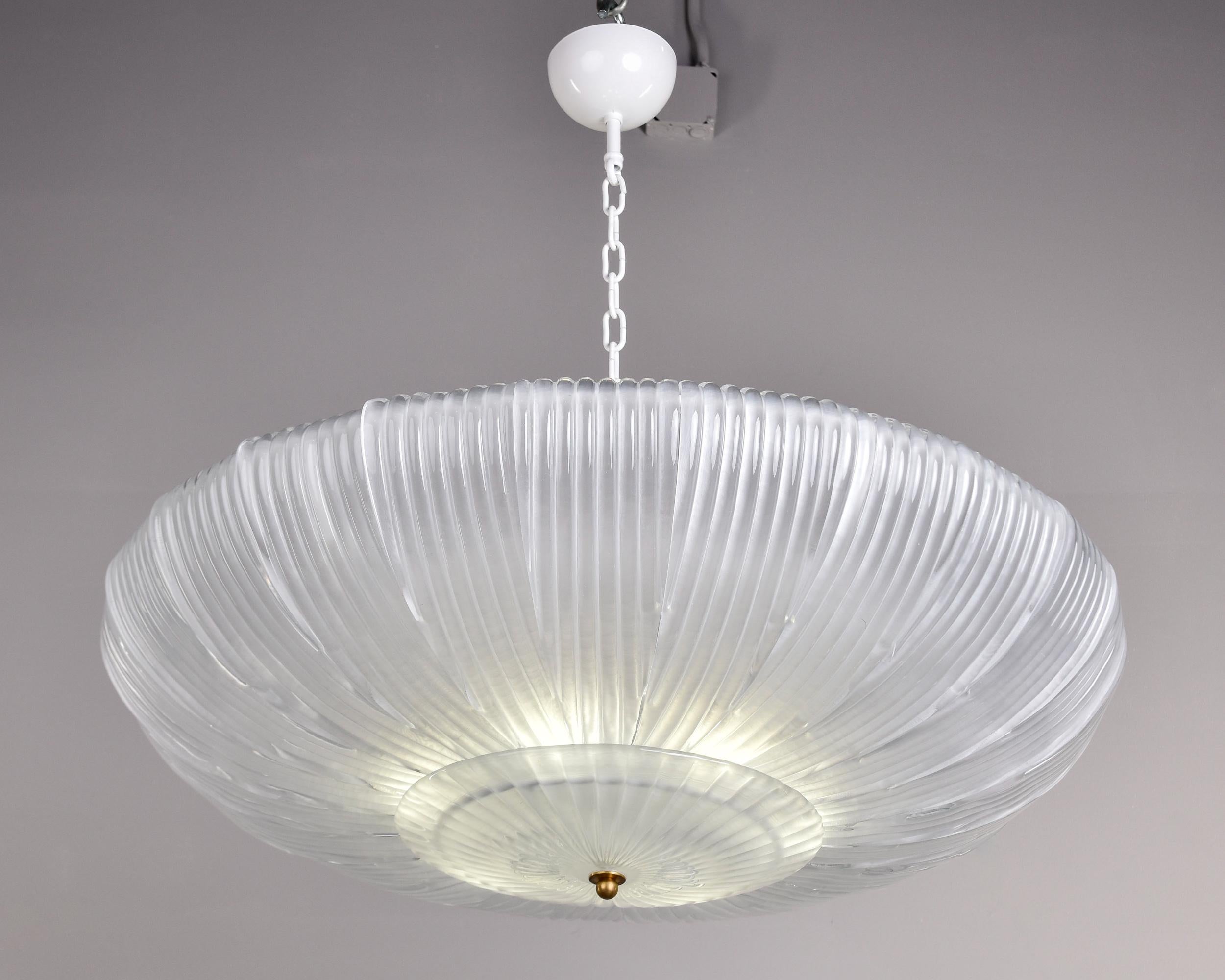 New 36 Diameter Italian Flush Mounting Fixture with Murano Glass Panels (nouveau) en vente 6