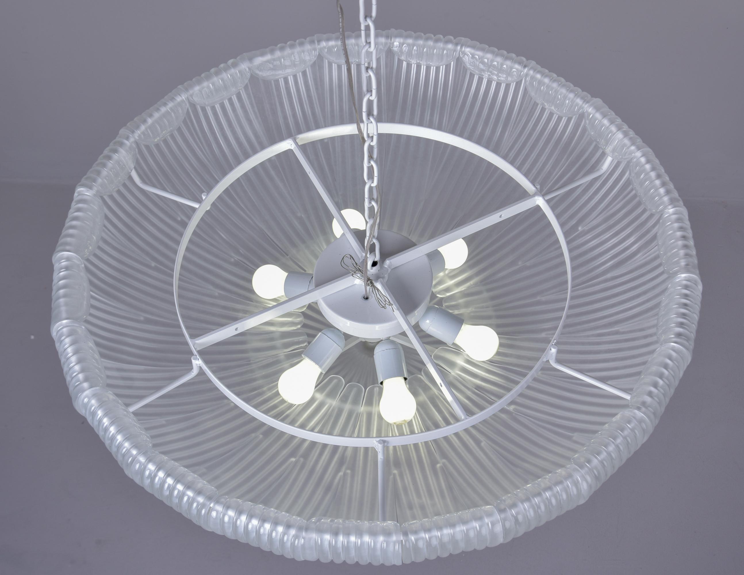 Métal New 36 Diameter Italian Flush Mounting Fixture with Murano Glass Panels (nouveau) en vente