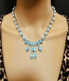 &New collier en or blanc 14 carats avec larimar et saphir de 36,5 carats, chaîne en argent sterling PL, 47 cm