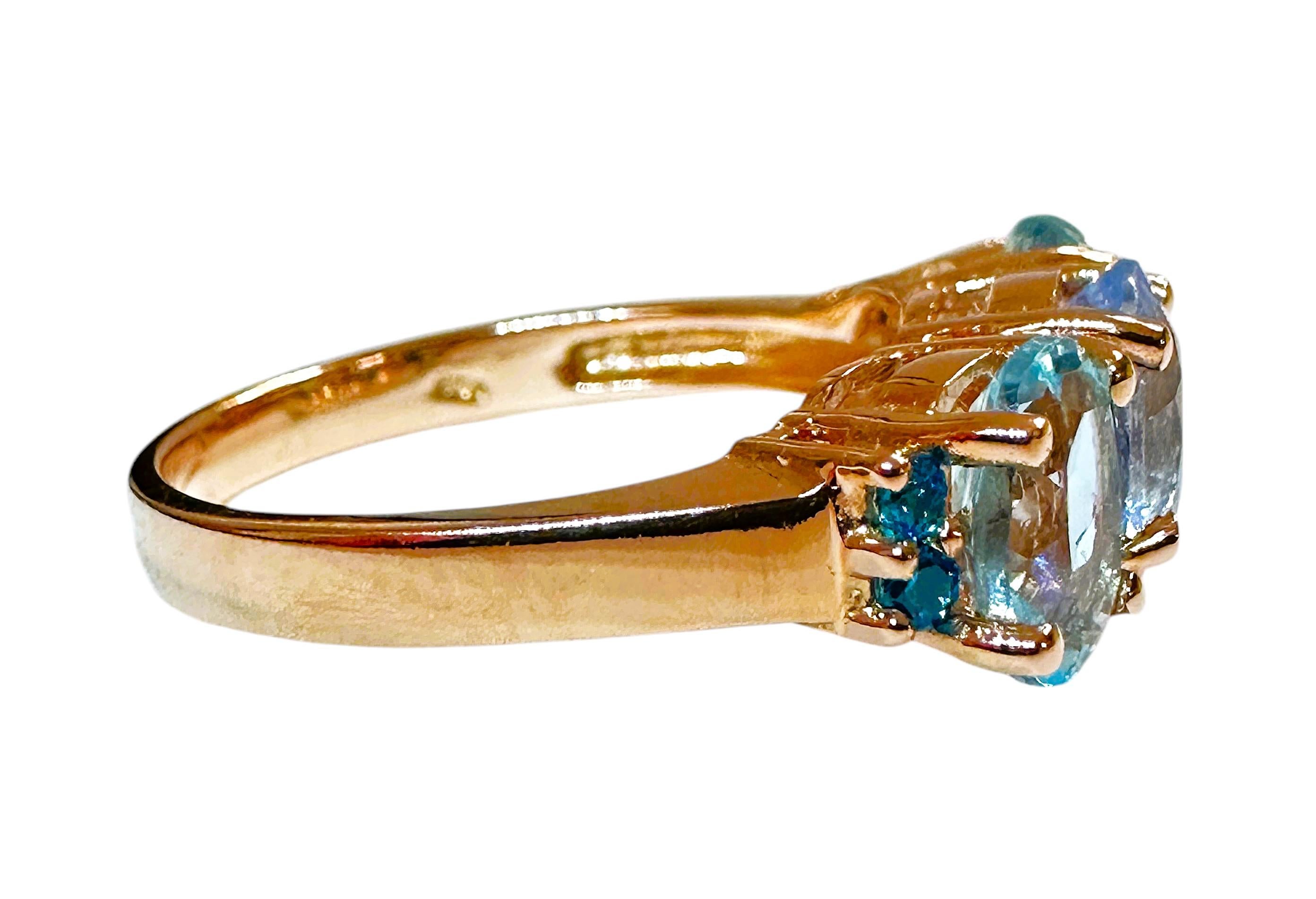 Art Déco New 3,70 Carat Aqua Sapphire & Diamond Cut Pariaba R Gold PL Sterling Ring in vendita