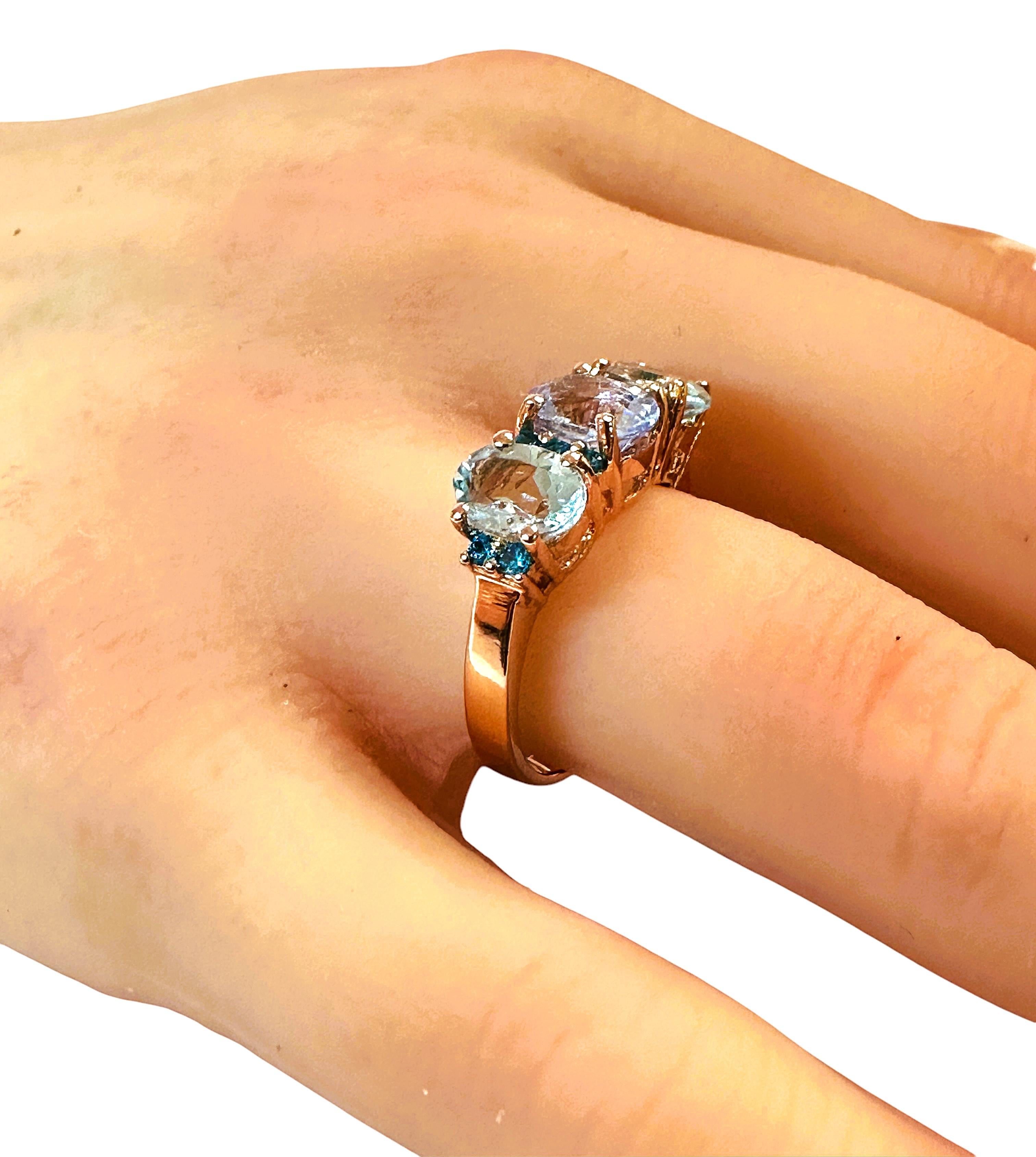 Taglio ovale New 3,70 Carat Aqua Sapphire & Diamond Cut Pariaba R Gold PL Sterling Ring in vendita