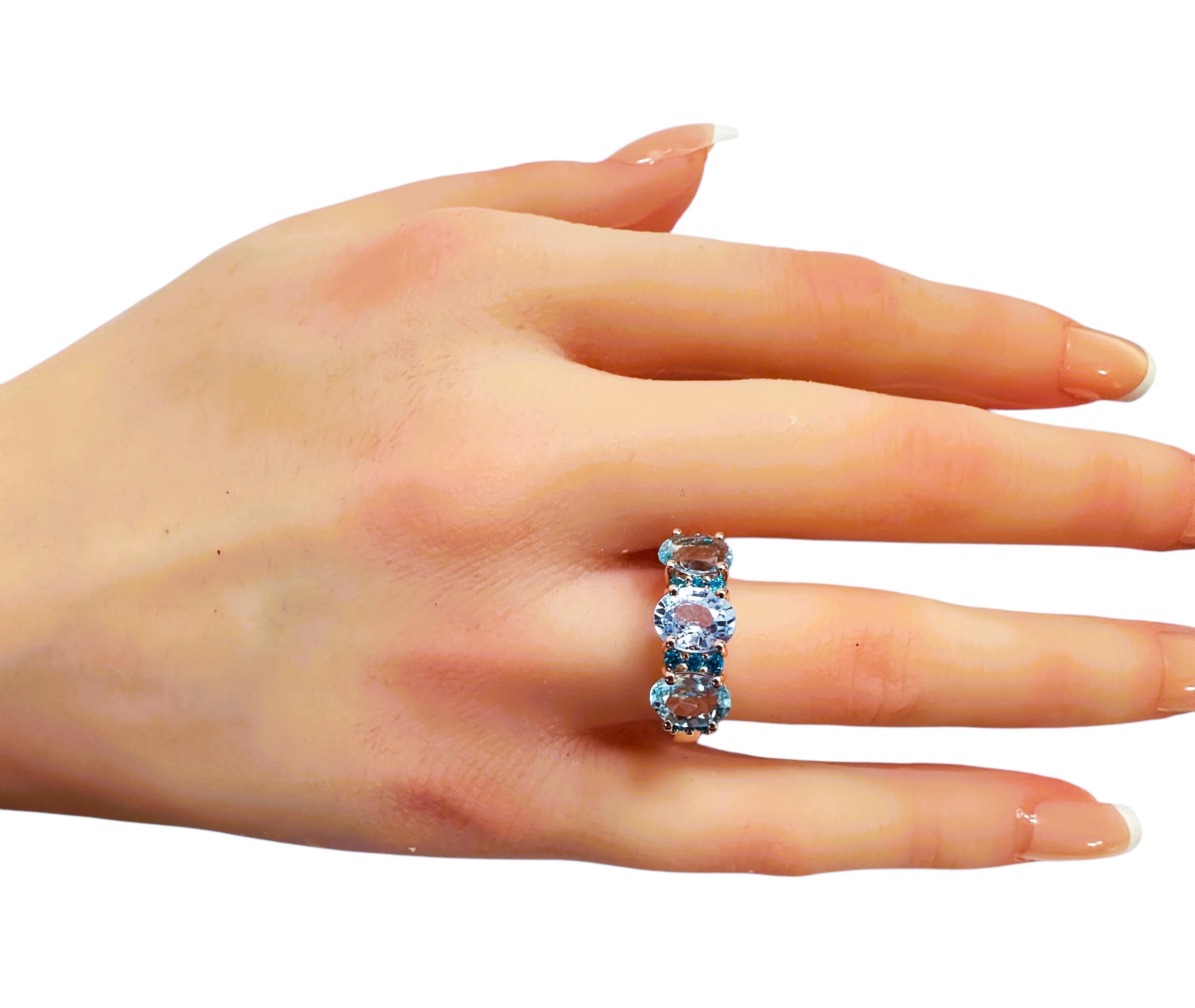 New 3,70 Carat Aqua Sapphire & Diamond Cut Pariaba R Gold PL Sterling Ring in vendita 1