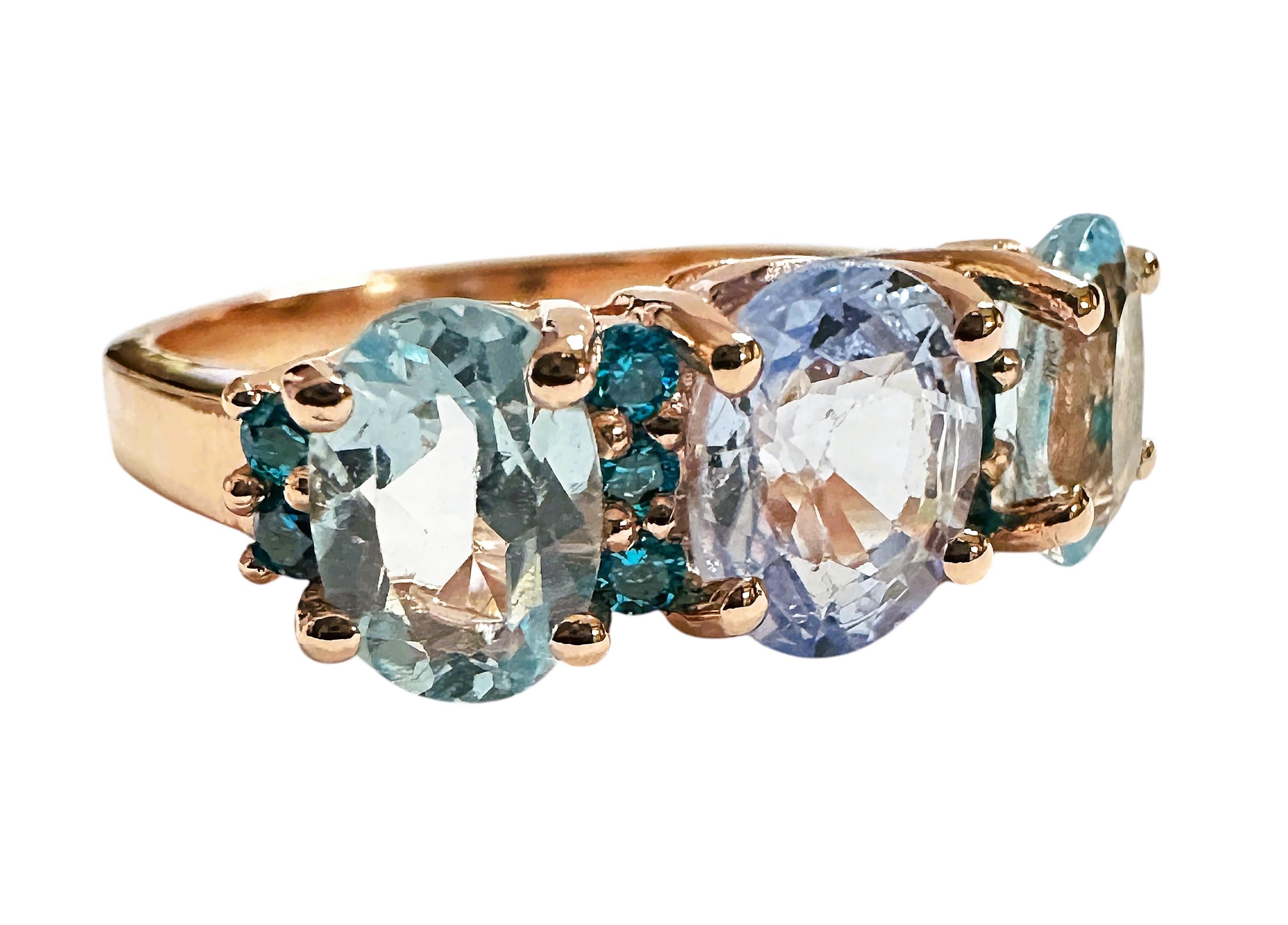 New 3,70 Carat Aqua Sapphire & Diamond Cut Pariaba R Gold PL Sterling Ring in vendita 3
