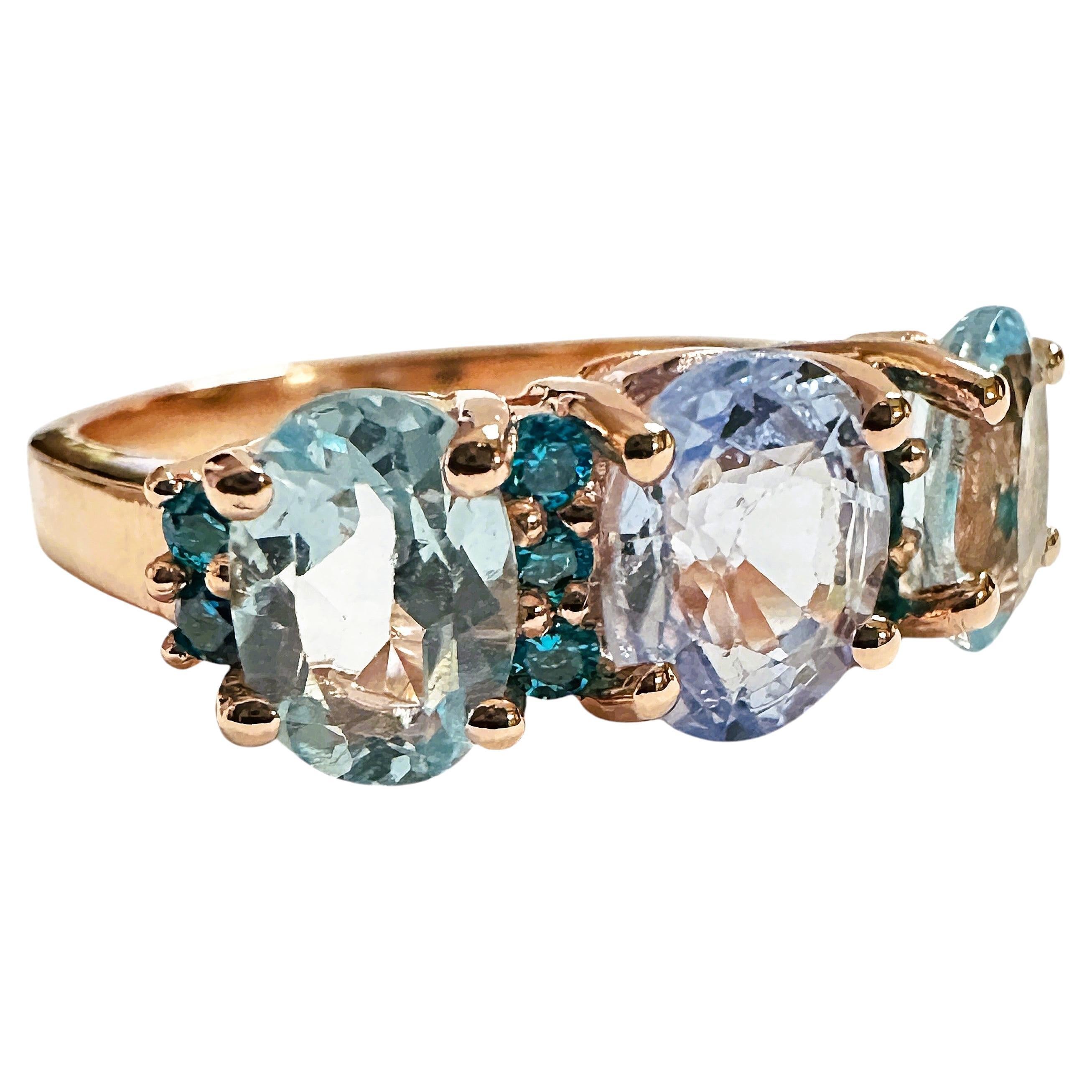 Nuevo Anillo de oro PL de ley con zafiro aguamarina de 3,70 quilates y corte de diamante Pariaba R