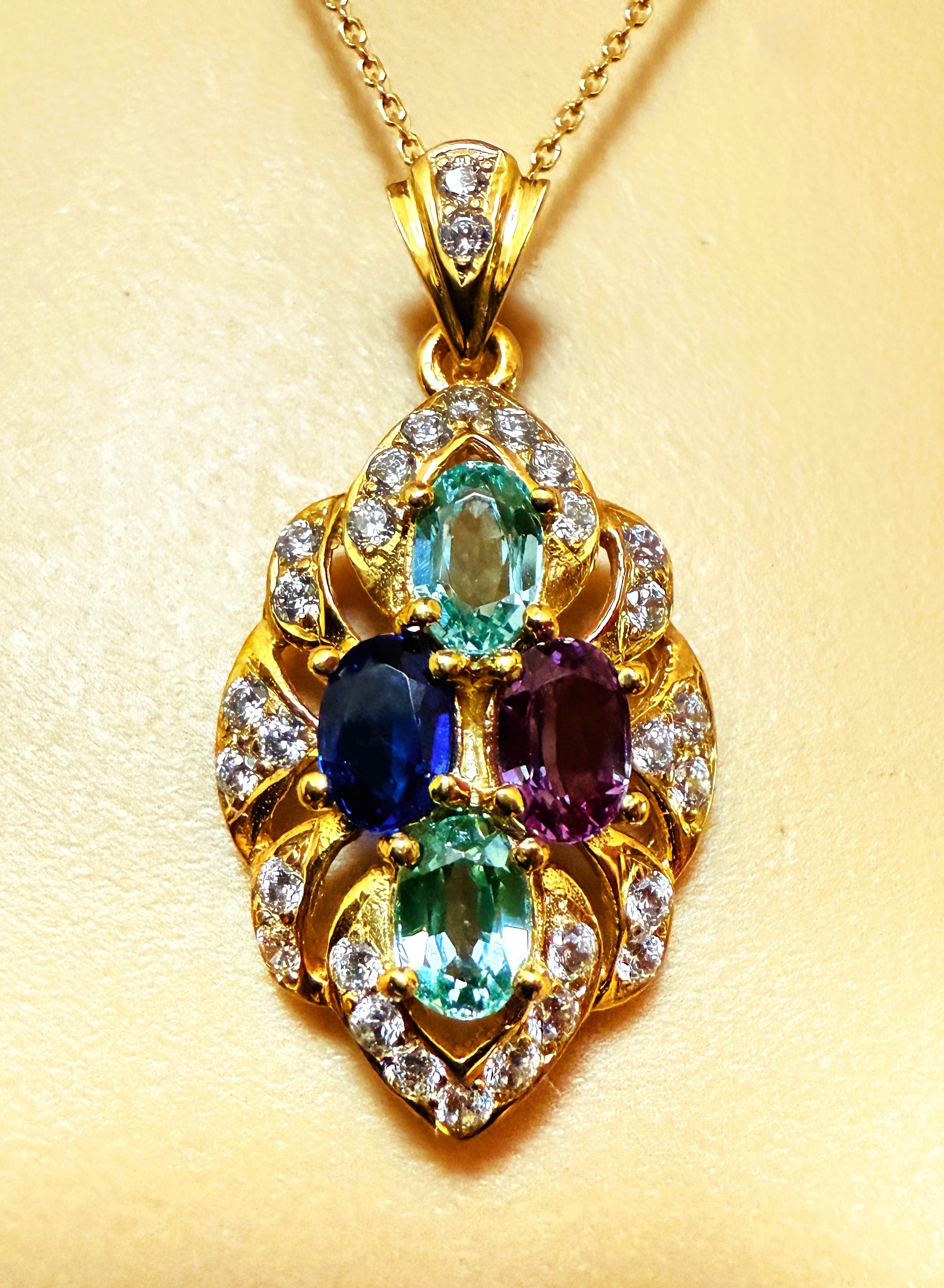 New 3.70 Carat Sapphire & Diamond Cut Y Gold PL Sapphire Sterling Necklace For Sale 5