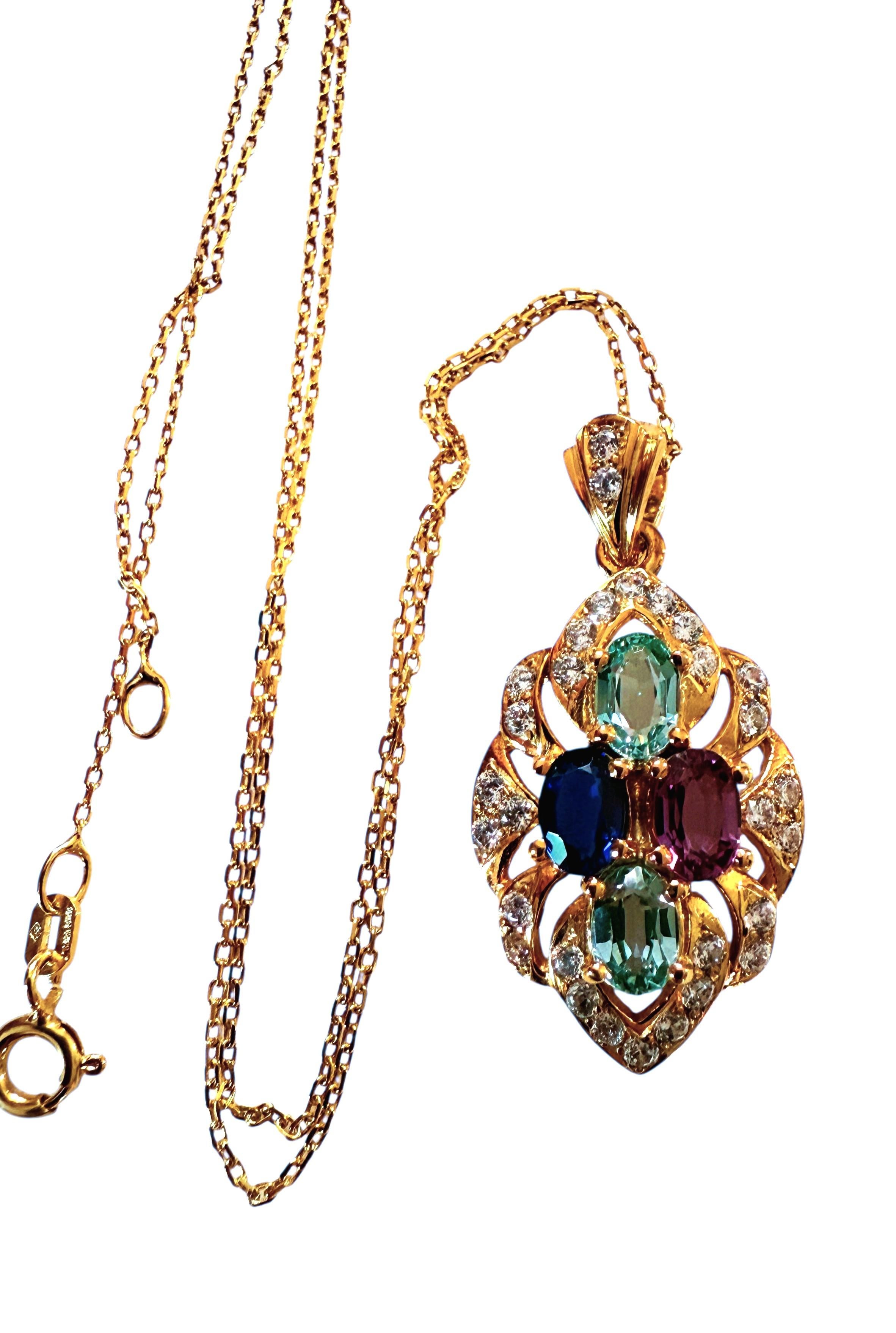 Art Deco New 3.70 Carat Sapphire & Diamond Cut Y Gold PL Sapphire Sterling Necklace For Sale