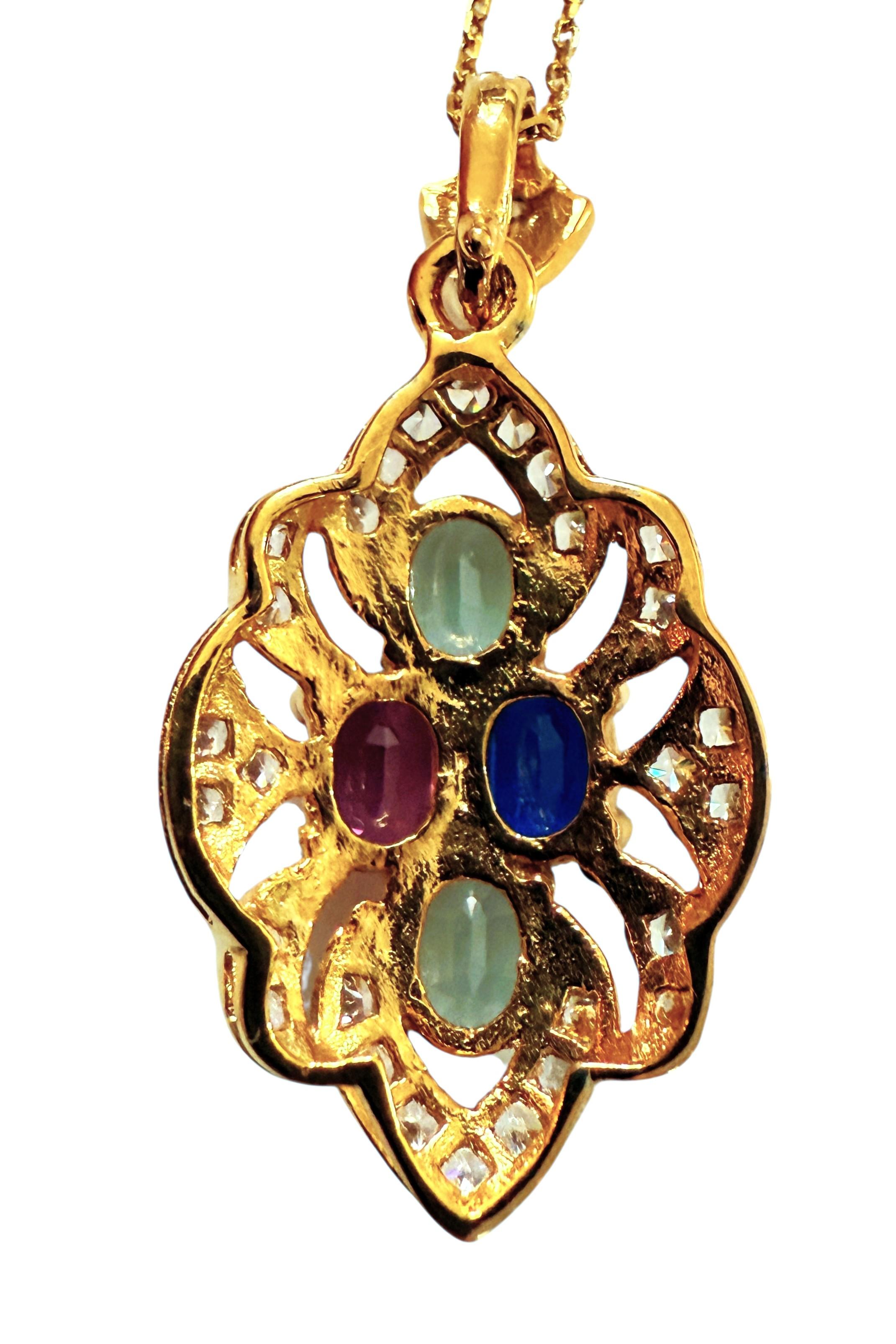 New 3.70 Carat Sapphire & Diamond Cut Y Gold PL Sapphire Sterling Necklace In New Condition For Sale In Eagan, MN