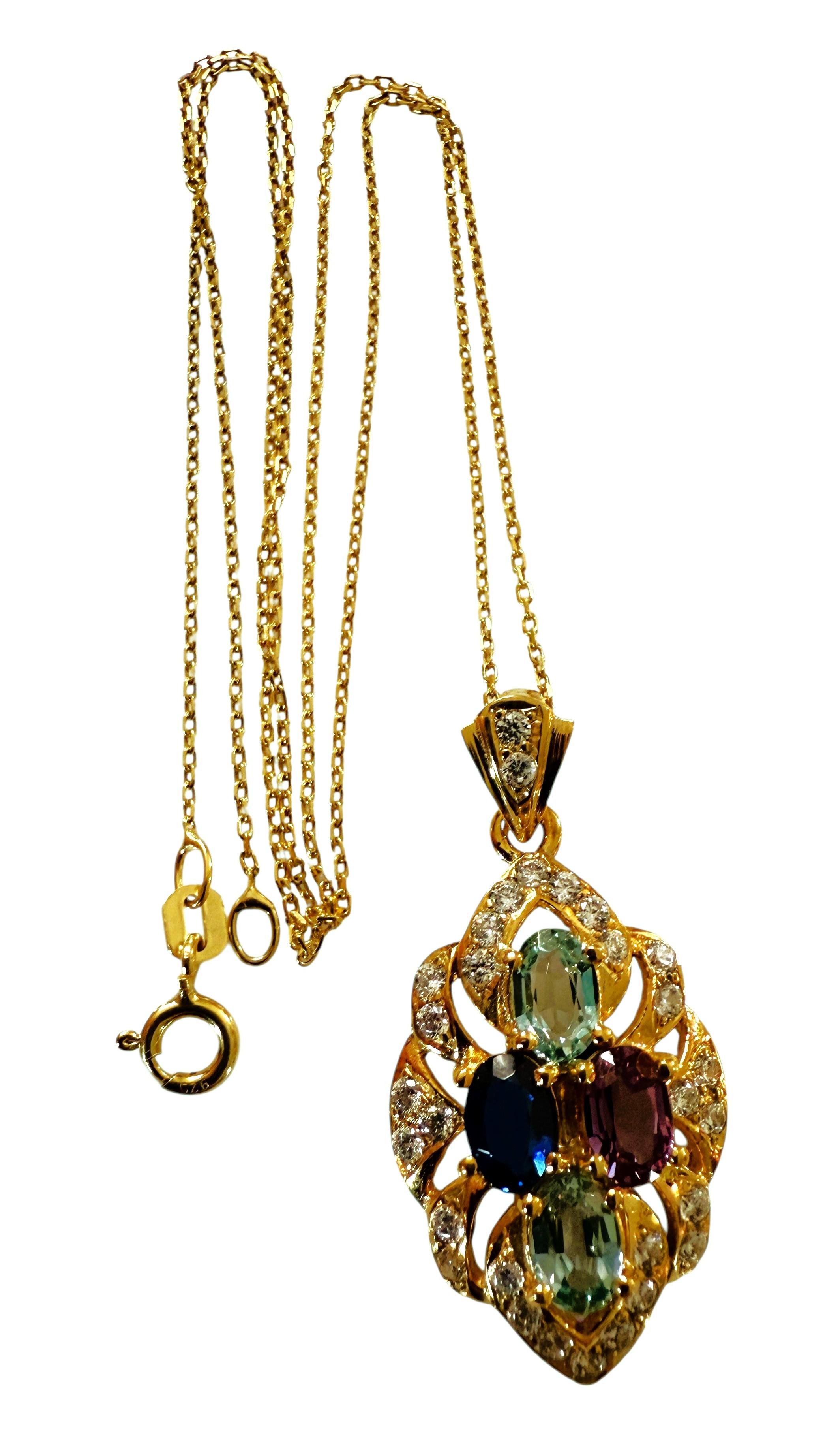 New 3.70 Carat Sapphire & Diamond Cut Y Gold PL Sapphire Sterling Necklace For Sale 1