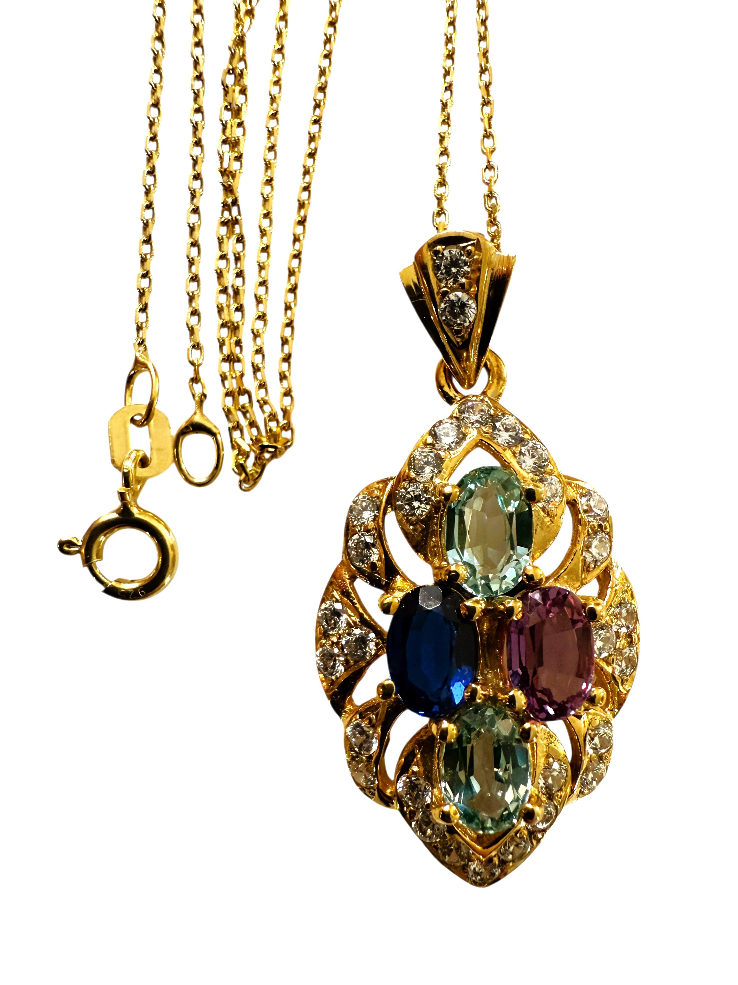 New 3.70 Carat Sapphire & Diamond Cut Y Gold PL Sapphire Sterling Necklace For Sale 2