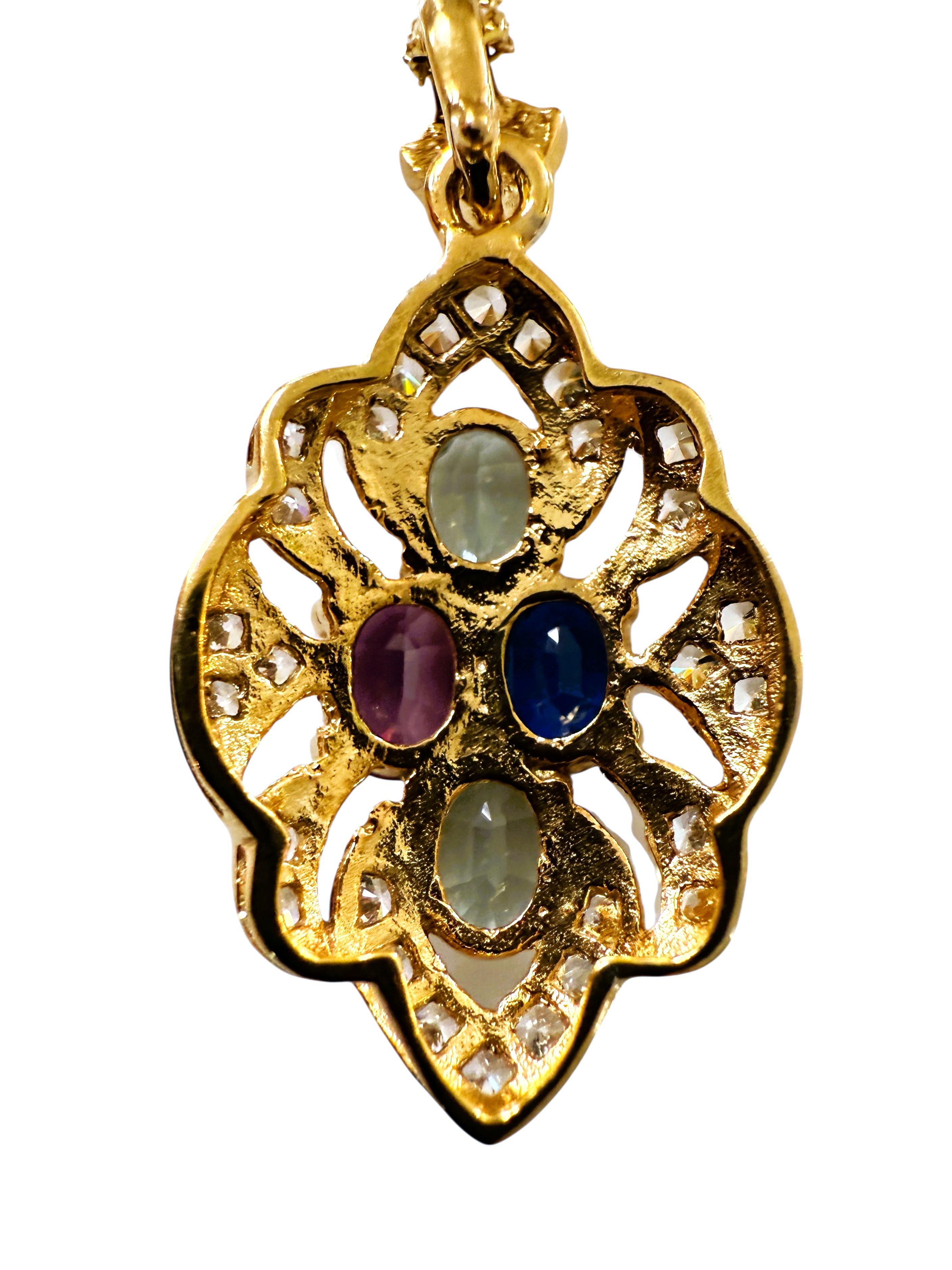 New 3.70 Carat Sapphire & Diamond Cut Y Gold PL Sapphire Sterling Necklace For Sale 3