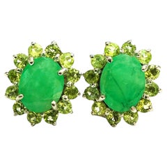 New 3,72 Karat Smaragd & .72 Peridot 14k Weißgold Pl Sterling Ohrringe