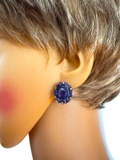 New 3.72 Carat Sapphire & Diamond Cut Blue Zircon Oxi-Black PL Sterling Earrings