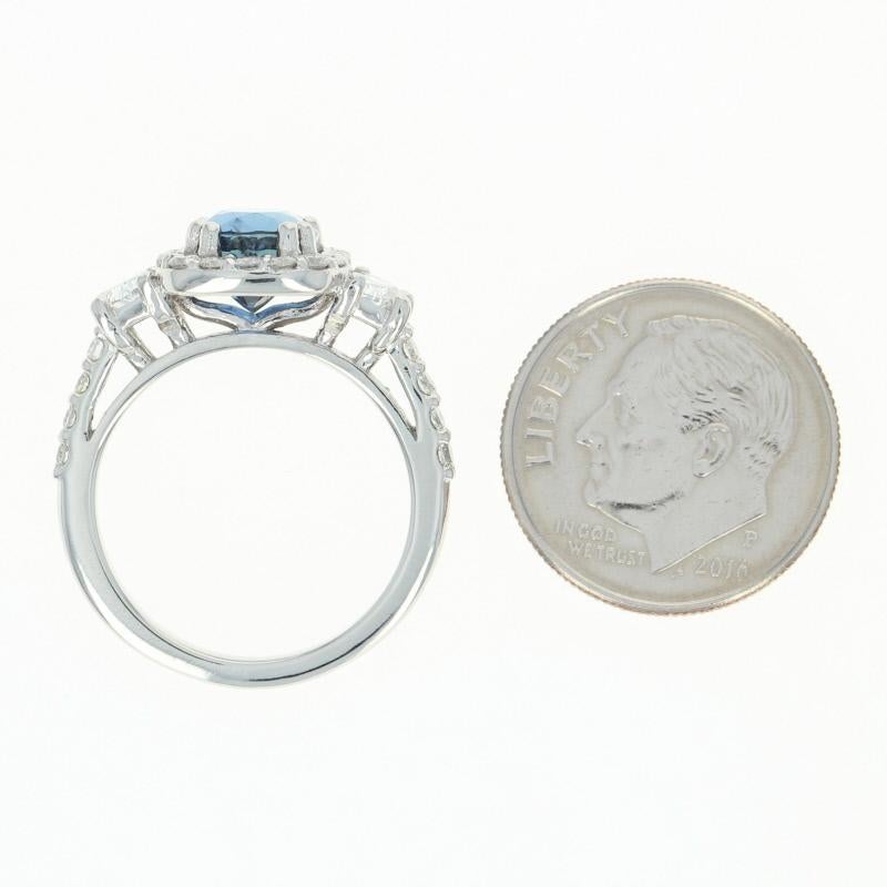 3.73 Carat Oval Cut Sapphire and Diamond Ring, Platinum Halo Half Moon Accents 2