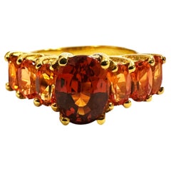 Nuevo Zafiro Naranja Puesta de Sol Graduado 3,75 Quilates Anillo Pl Oro Amarillo 24K Talla 6,5