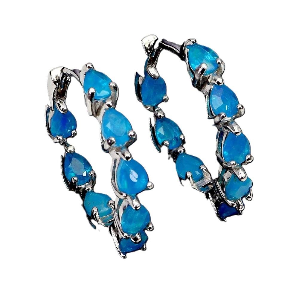 Neu 3,78 Karat Äthiopischer Blauer Opal Birnenschliff Ohrringe aus Sterling Silber (Art déco) im Angebot