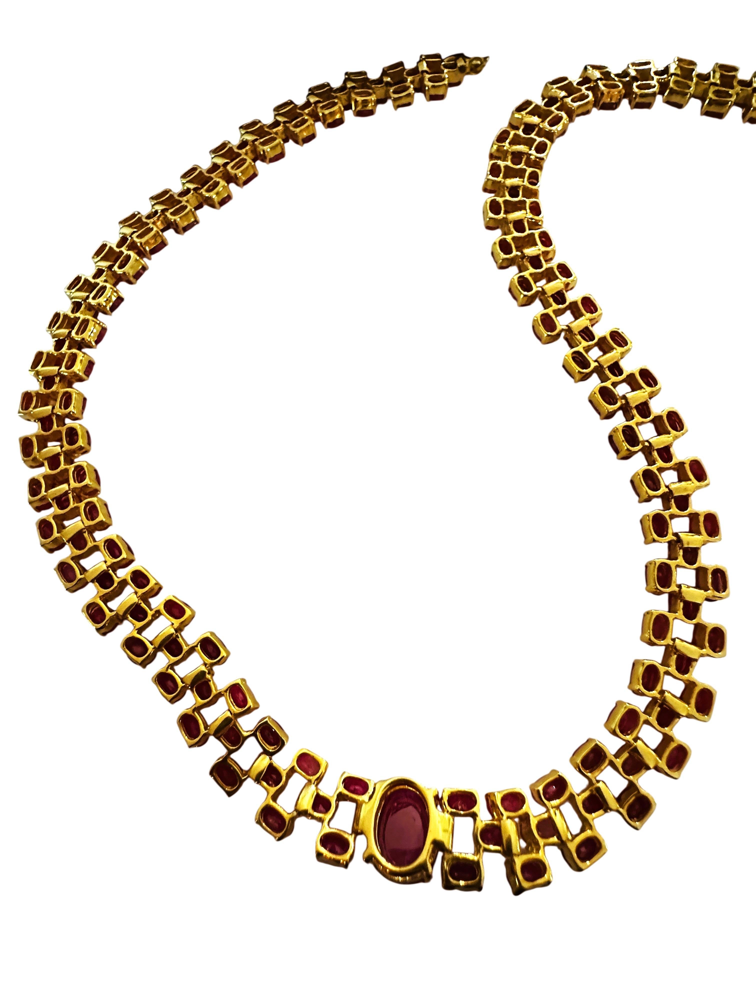 New 38 Carat Ruby Cabochon & Oval Cut Ruby Y Gold PL Sterling Silver Necklace In condizioni Nuovo in vendita a Eagan, MN