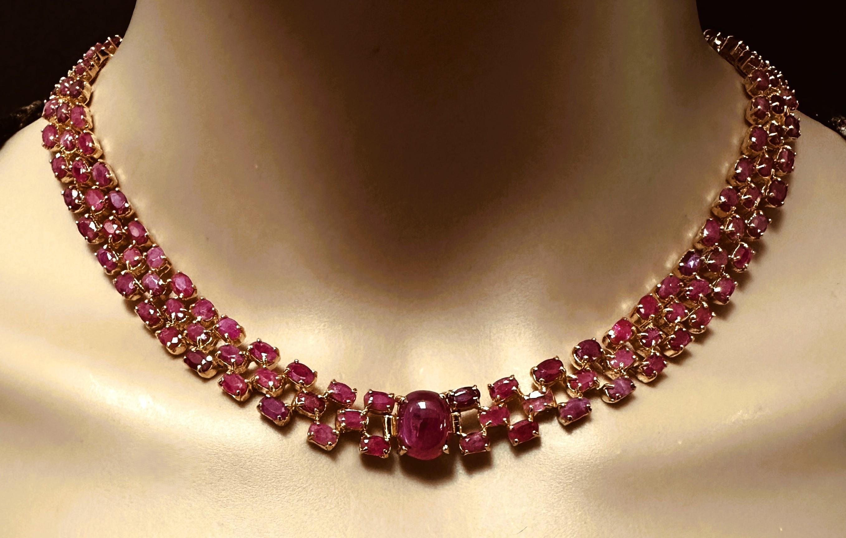 New 38 Carat Ruby Cabochon & Oval Cut Ruby Y Gold PL Sterling Silver Necklace in vendita 4