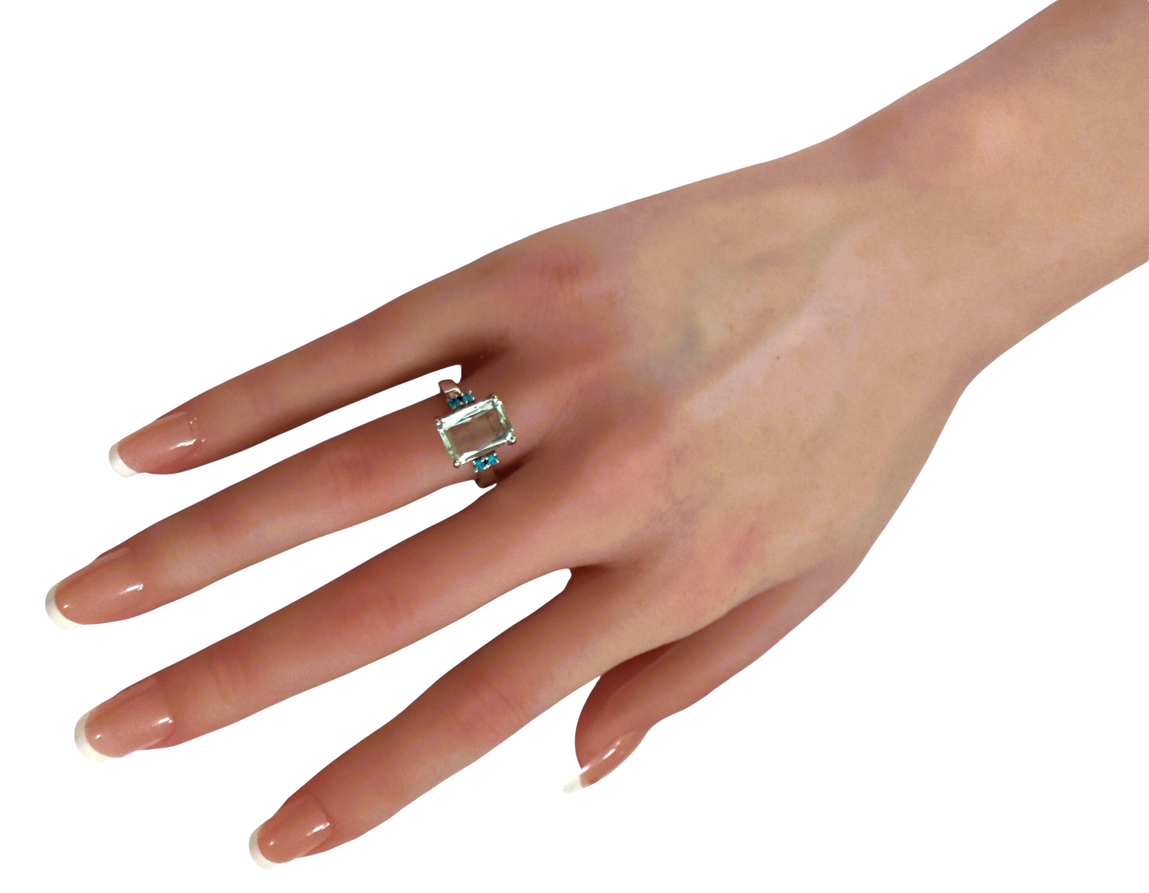 New 3.80 Carat Pale Aquamarine & Diamond Cut Sapphire Sterling Silver Ring Neuf - En vente à Eagan, MN