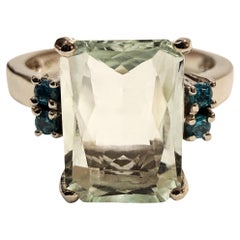 New 3.80 Carat Pale Aquamarine & Diamond Cut Sapphire Sterling Silver Ring