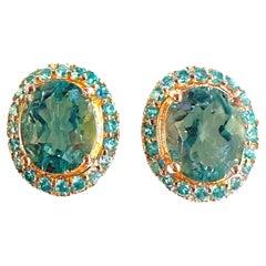 New 3.85 Carat Aquamarine 
Blue Diamond Cut Sapphire R Gold P Sterling Earrings